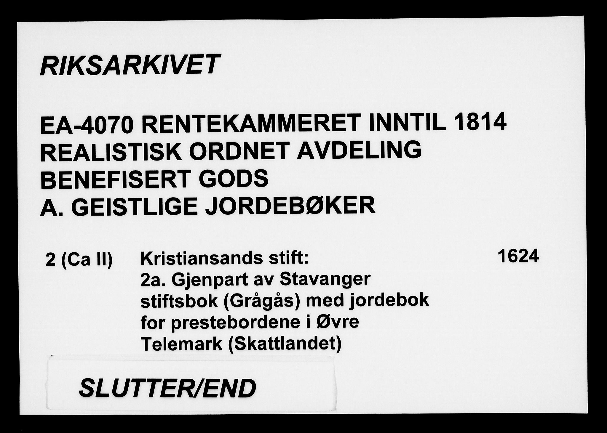 Rentekammeret inntil 1814, Realistisk ordnet avdeling, AV/RA-EA-4070/Fc/Fca/L0002/0003: [Ca II]  Kristiansand stift / Gjenpart av Stavanger stiftsbok (Grågås) med jordebok for prestebordene i Øvre Telemark (Skattlandet), 1624