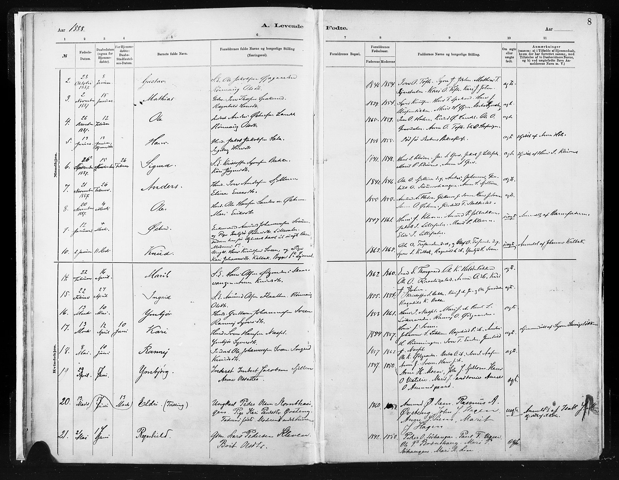 Vågå prestekontor, AV/SAH-PREST-076/H/Ha/Haa/L0009: Parish register (official) no. 9, 1886-1904, p. 8
