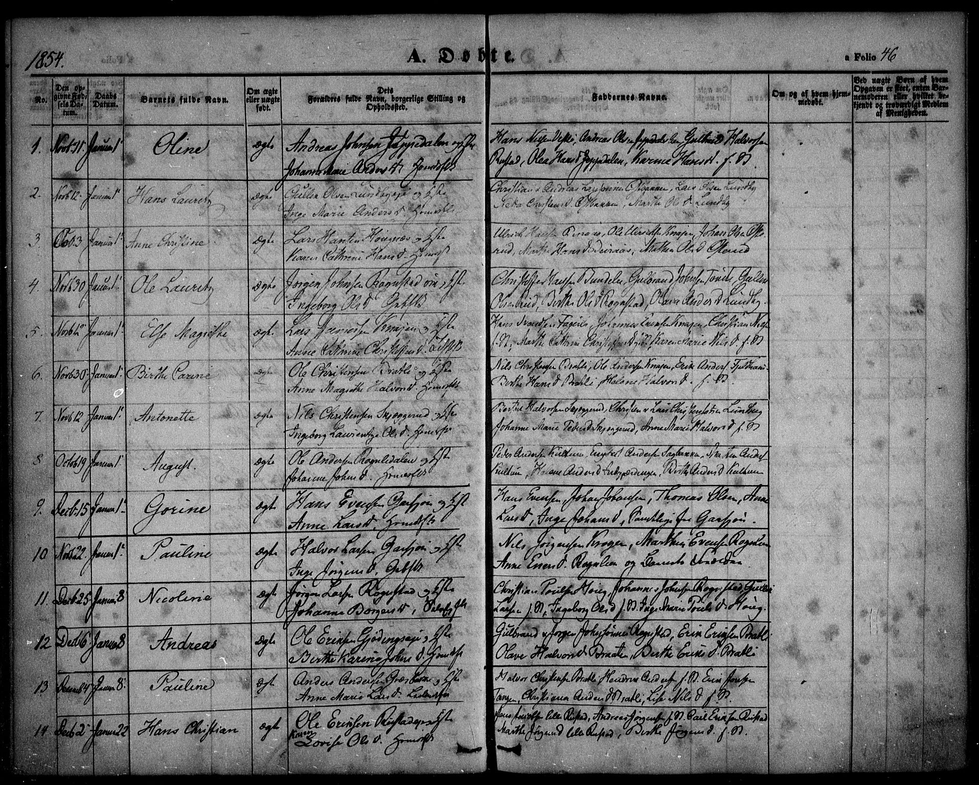 Hurdal prestekontor Kirkebøker, AV/SAO-A-10889/F/Fa/L0005: Parish register (official) no. I 5, 1846-1859, p. 46