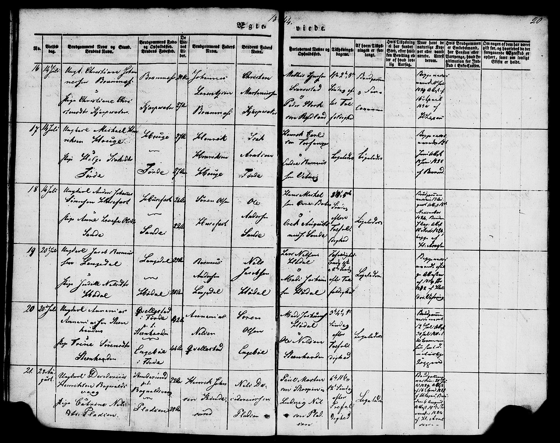 Kinn sokneprestembete, AV/SAB-A-80801/H/Haa/Haaa/L0009: Parish register (official) no. A 9, 1841-1852, p. 20