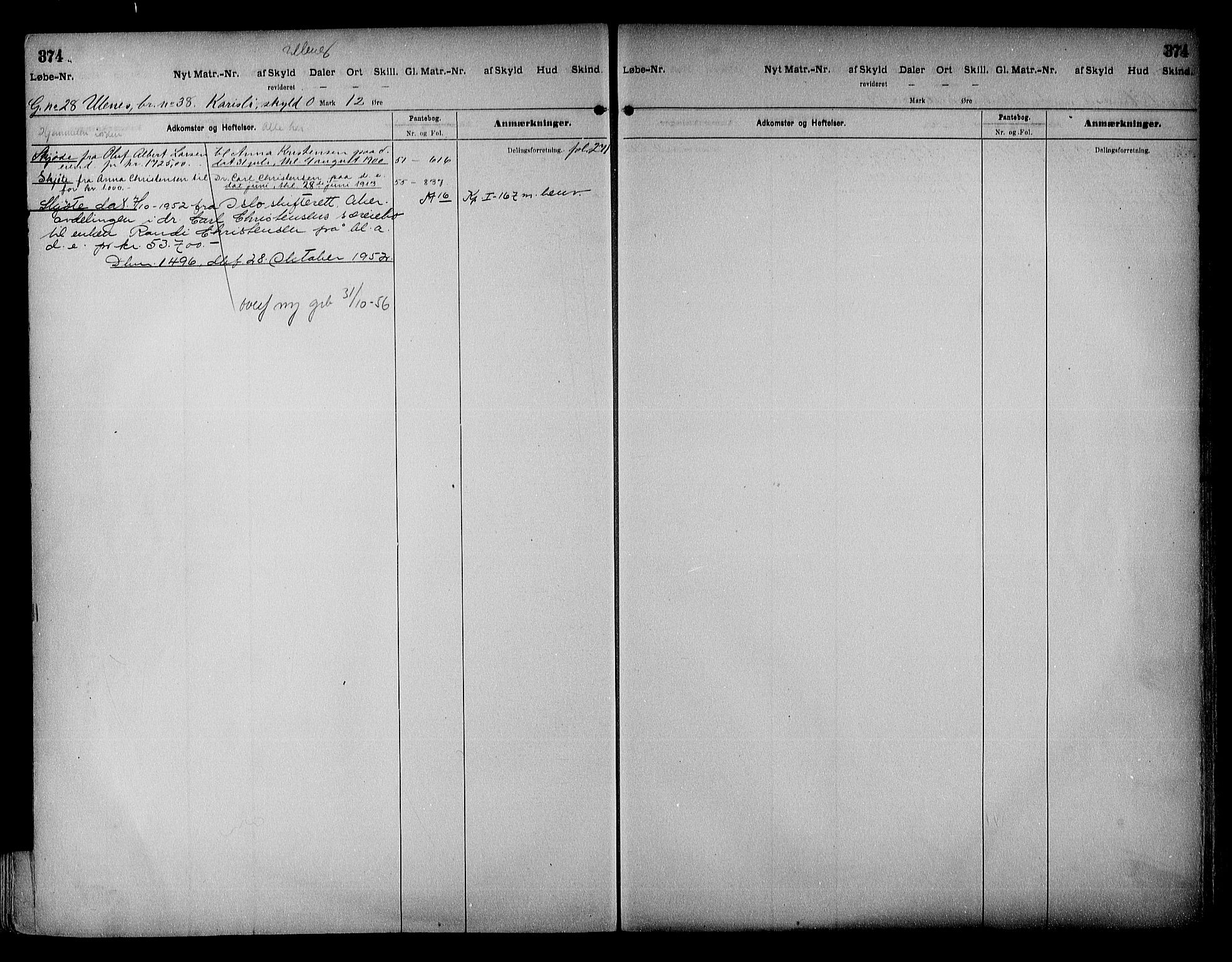 Vestre Nedenes/Sand sorenskriveri, SAK/1221-0010/G/Ga/L0018: Mortgage register no. 13b, 1872-1956, p. 374