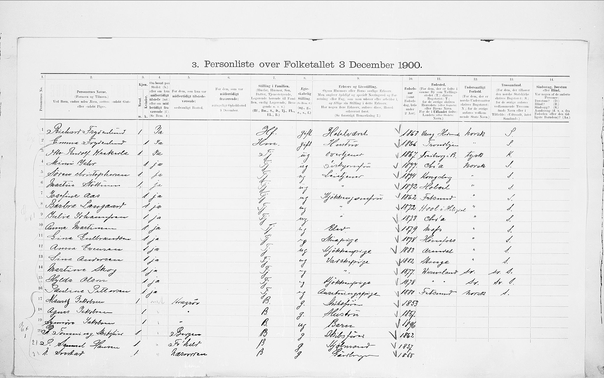 SAO, 1900 census for Kristiania, 1900, p. 101898