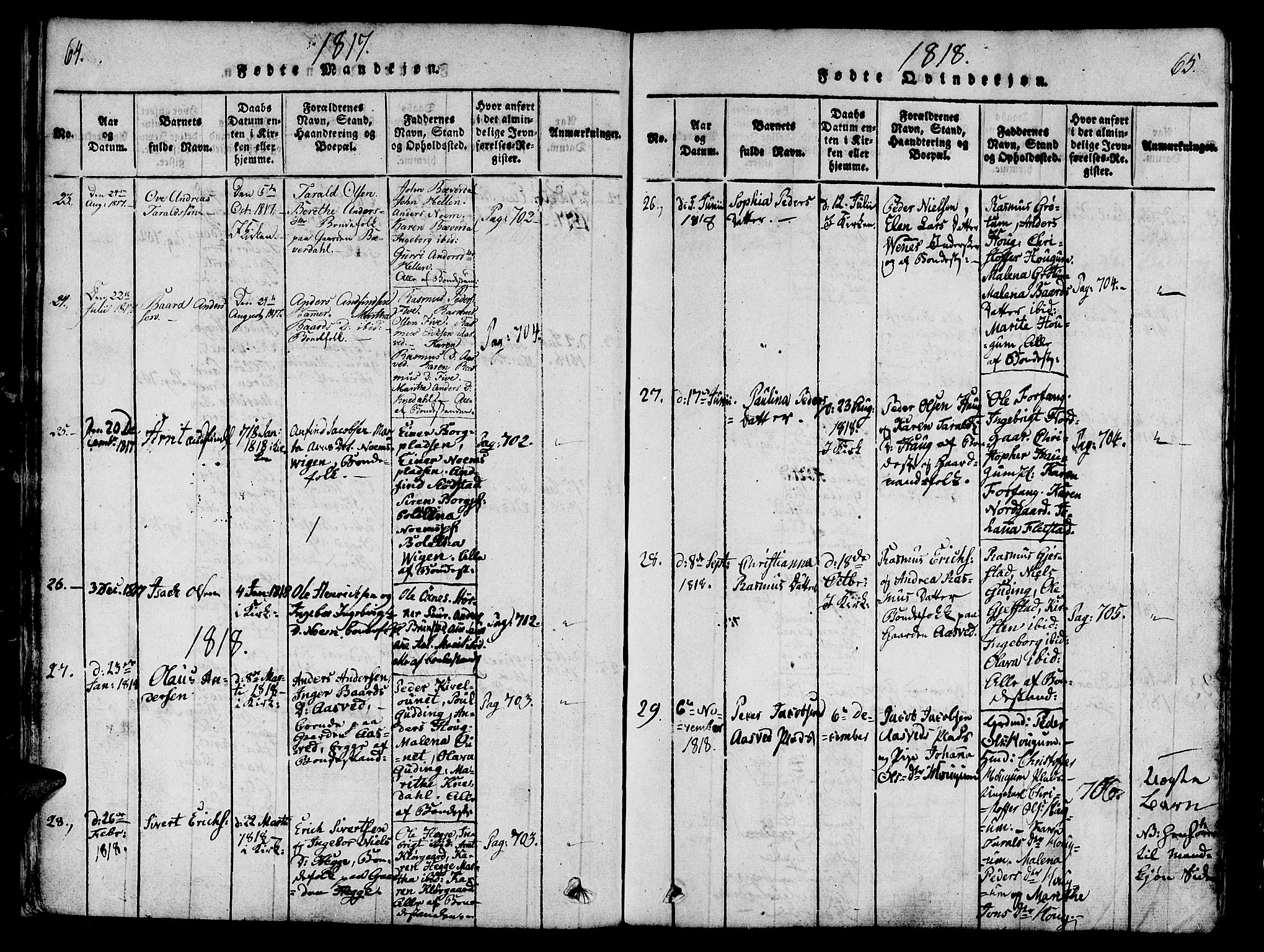 Ministerialprotokoller, klokkerbøker og fødselsregistre - Nord-Trøndelag, SAT/A-1458/746/L0441: Parish register (official) no. 746A03 /2, 1816-1827, p. 64-65