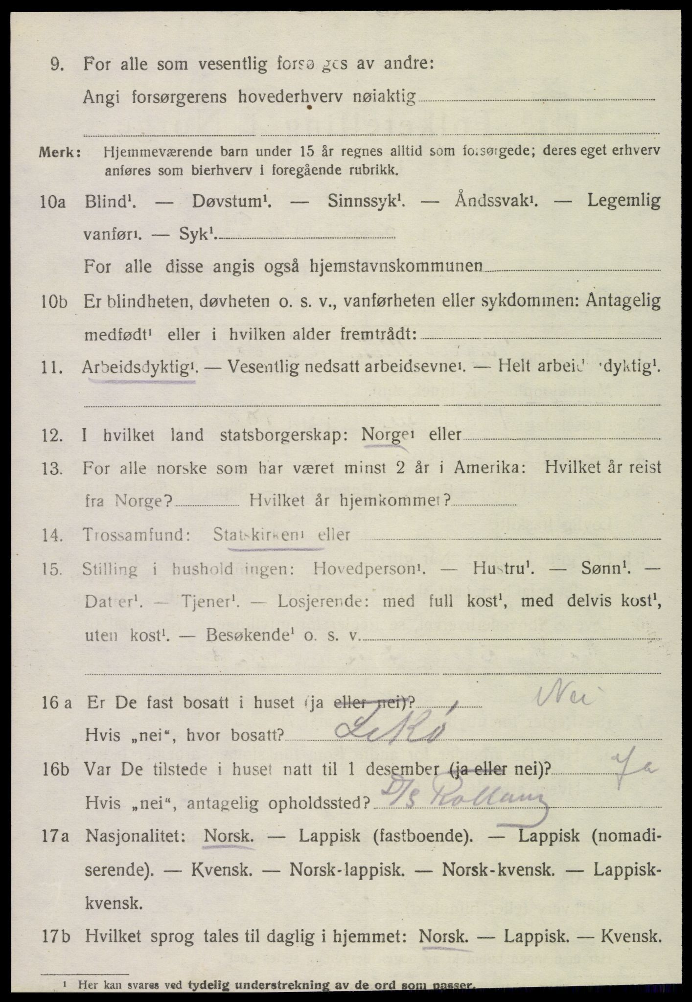 SAT, 1920 census for Vikna, 1920, p. 3260