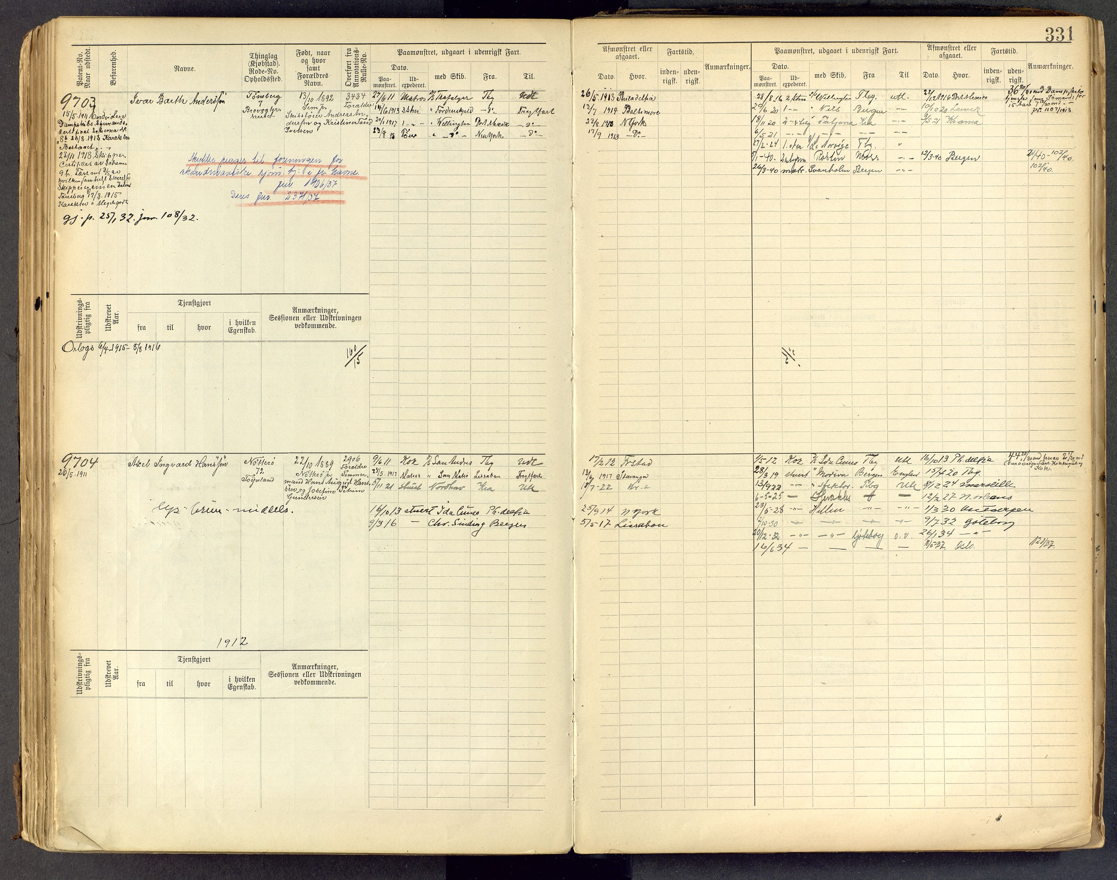 Tønsberg innrulleringskontor, AV/SAKO-A-786/F/Fc/Fcb/L0009: Hovedrulle Patent nr. 9043-9992, 1900-1921, p. 331