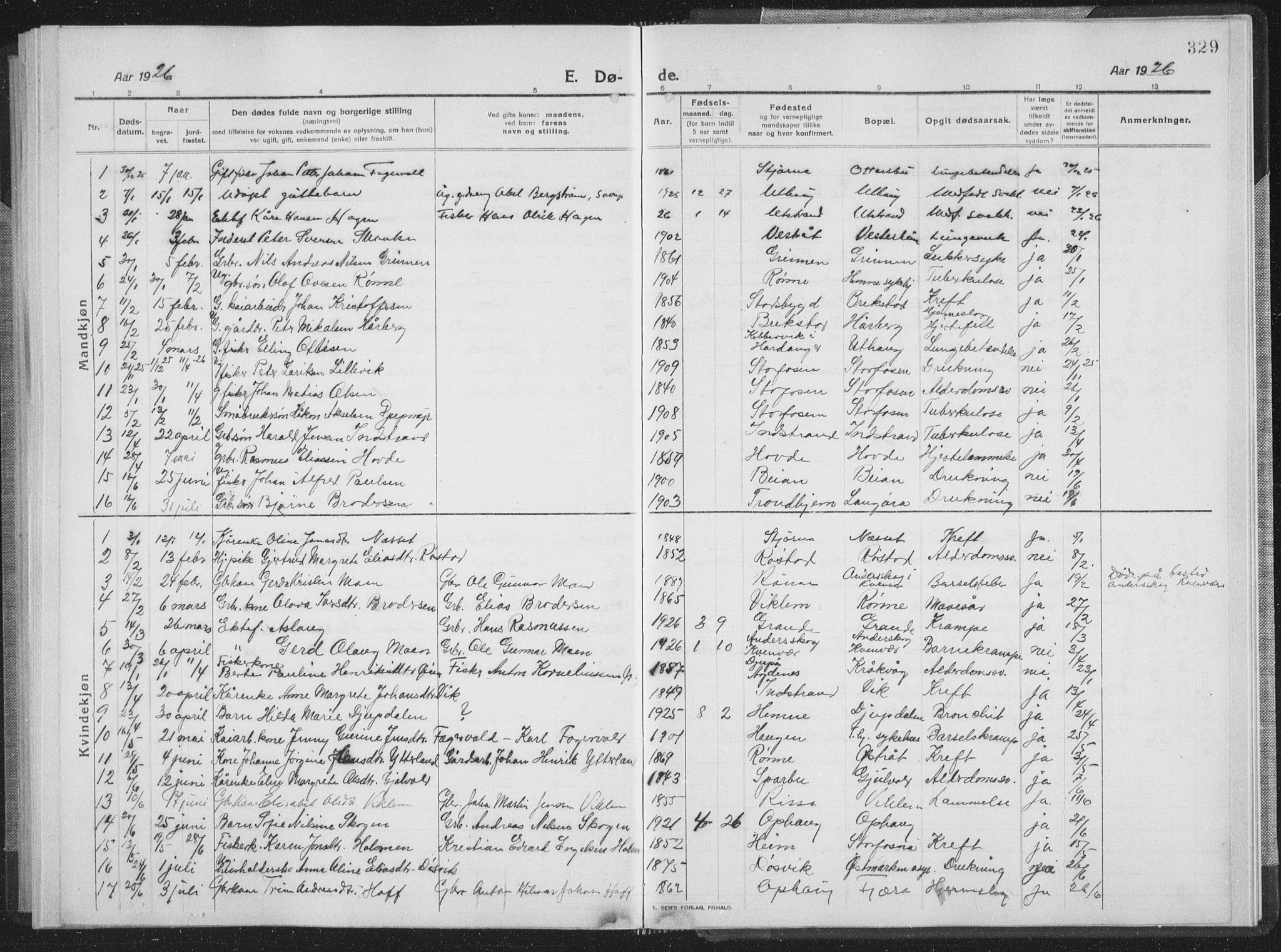 Ministerialprotokoller, klokkerbøker og fødselsregistre - Sør-Trøndelag, SAT/A-1456/659/L0747: Parish register (copy) no. 659C04, 1913-1938, p. 329