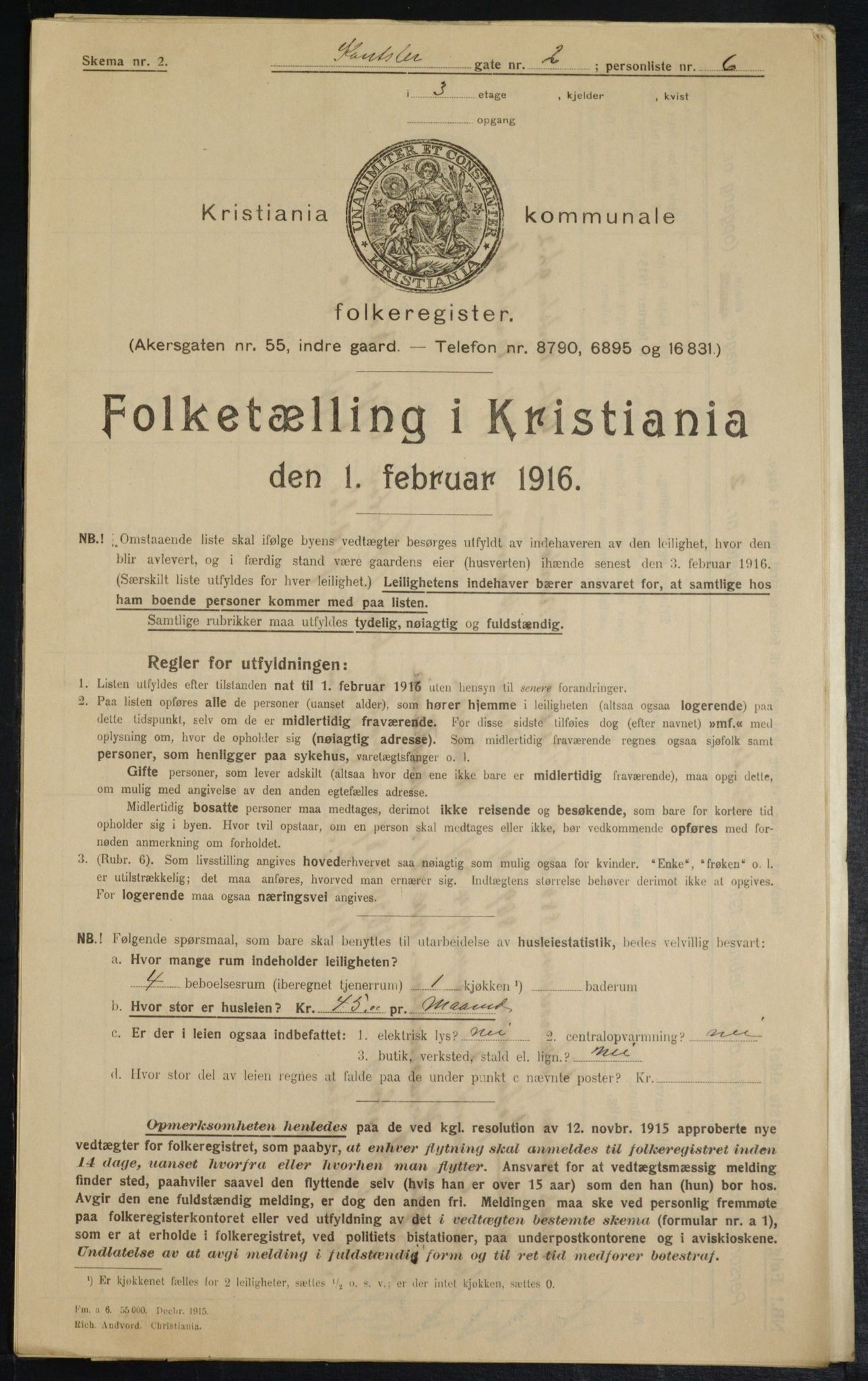 OBA, Municipal Census 1916 for Kristiania, 1916, p. 49096