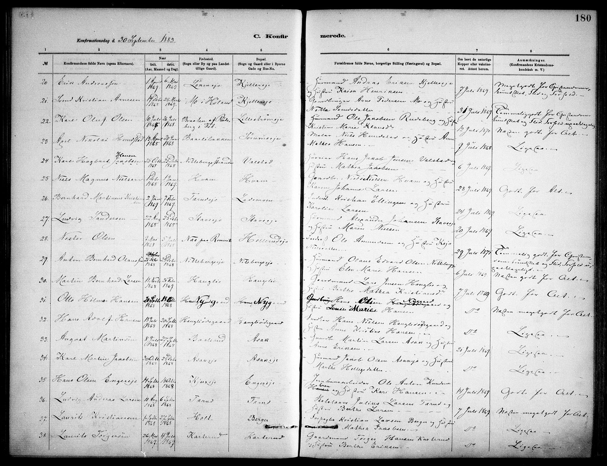 Skedsmo prestekontor Kirkebøker, AV/SAO-A-10033a/F/Fa/L0013: Parish register (official) no. I 13, 1883-1891, p. 180