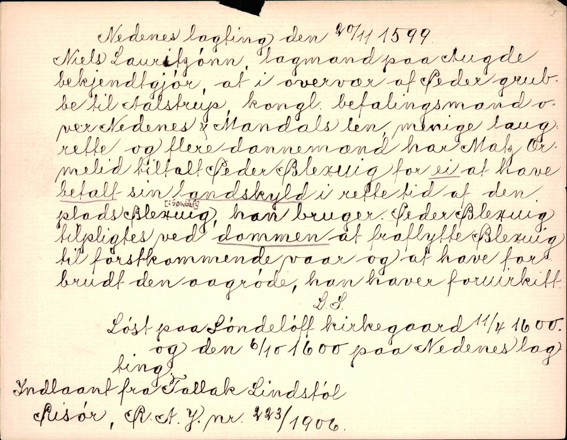 Riksarkivets diplomsamling, AV/RA-EA-5965/F35/F35d/L0002: Innlånte diplomer, seddelregister, 1592-1620, p. 249