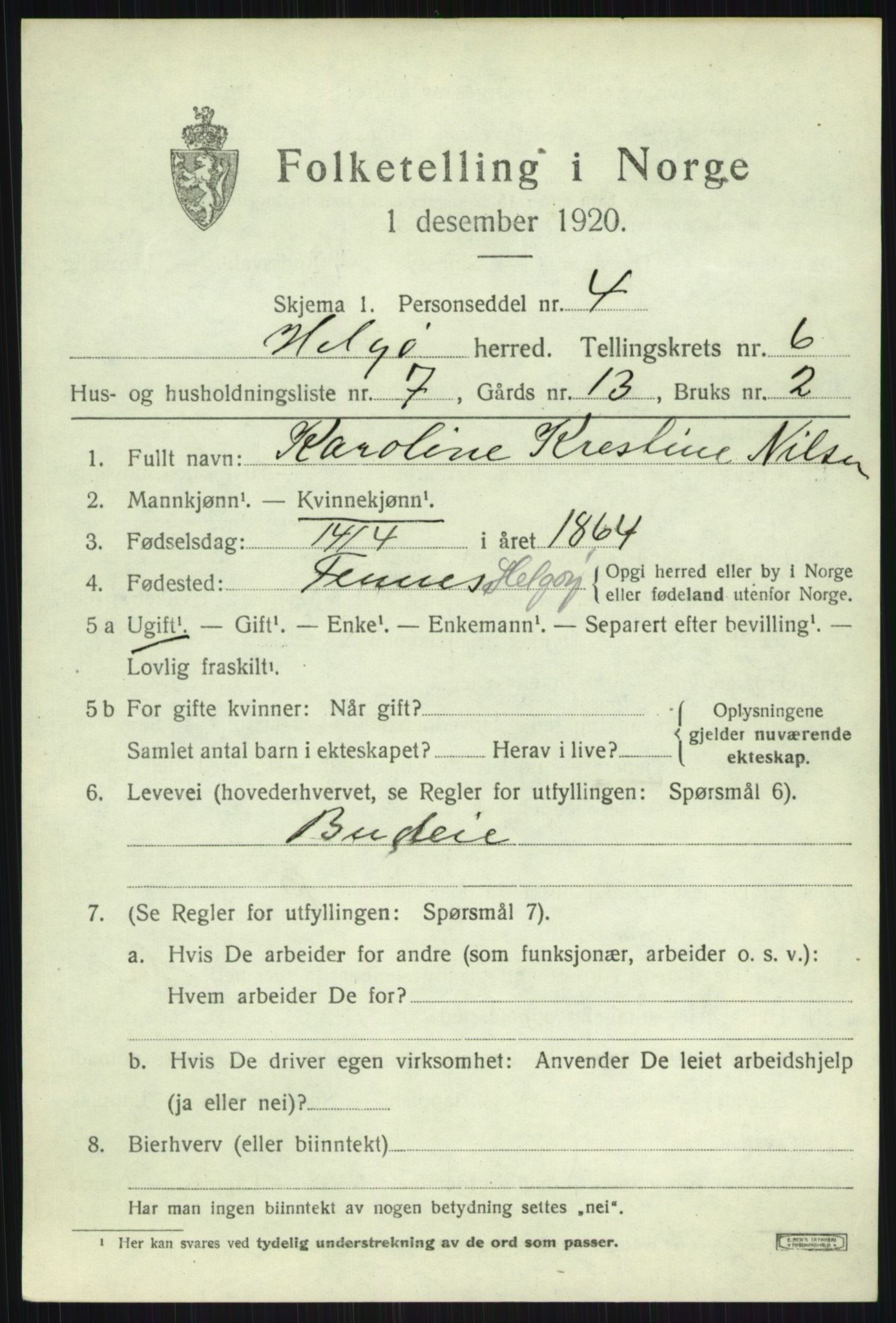 SATØ, 1920 census for Helgøy, 1920, p. 2336