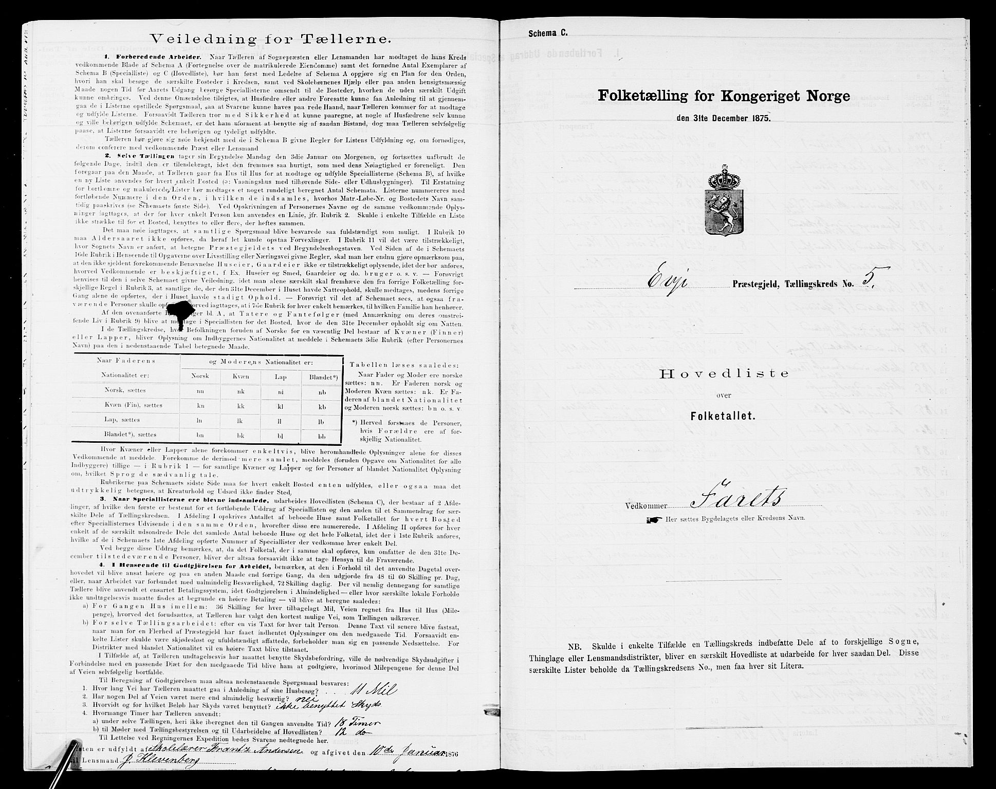 SAK, 1875 census for 0934P Evje, 1875, p. 305