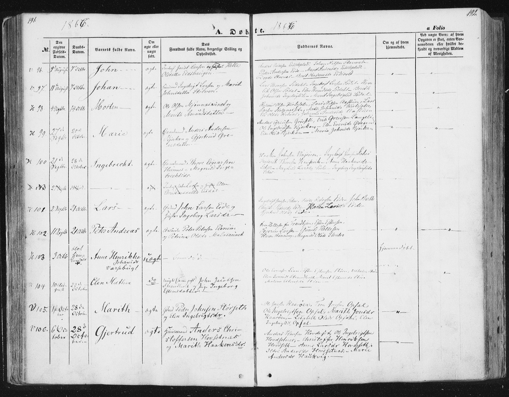 Ministerialprotokoller, klokkerbøker og fødselsregistre - Sør-Trøndelag, AV/SAT-A-1456/630/L0494: Parish register (official) no. 630A07, 1852-1868, p. 191-192