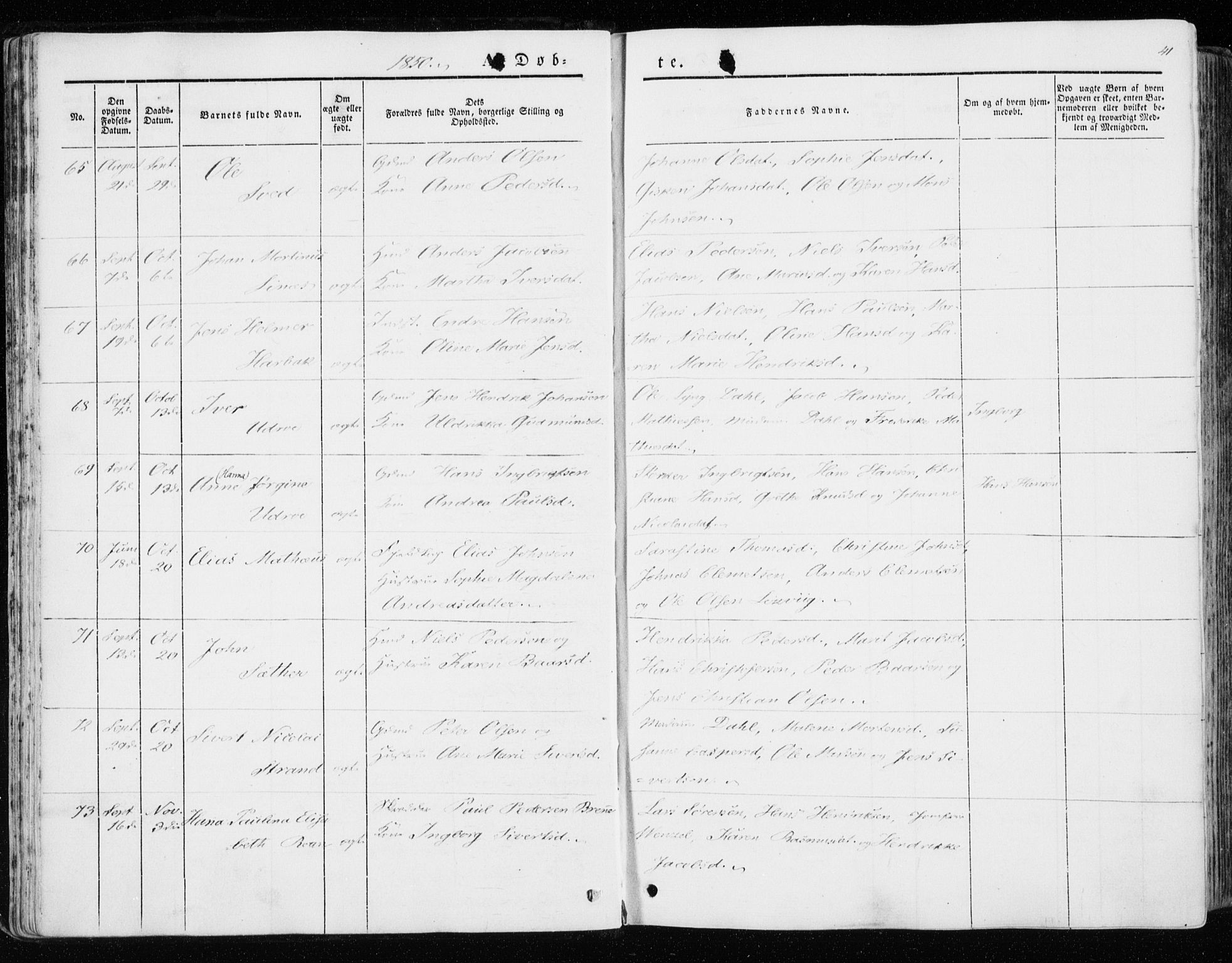 Ministerialprotokoller, klokkerbøker og fødselsregistre - Sør-Trøndelag, SAT/A-1456/657/L0704: Parish register (official) no. 657A05, 1846-1857, p. 41