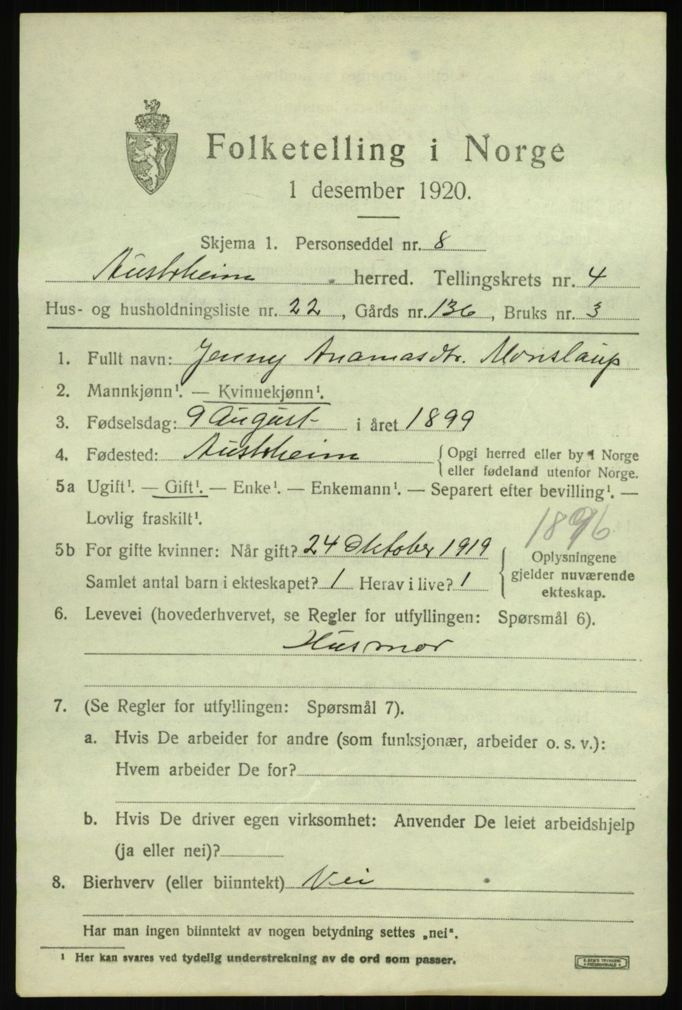 SAB, 1920 census for Austrheim, 1920, p. 2044