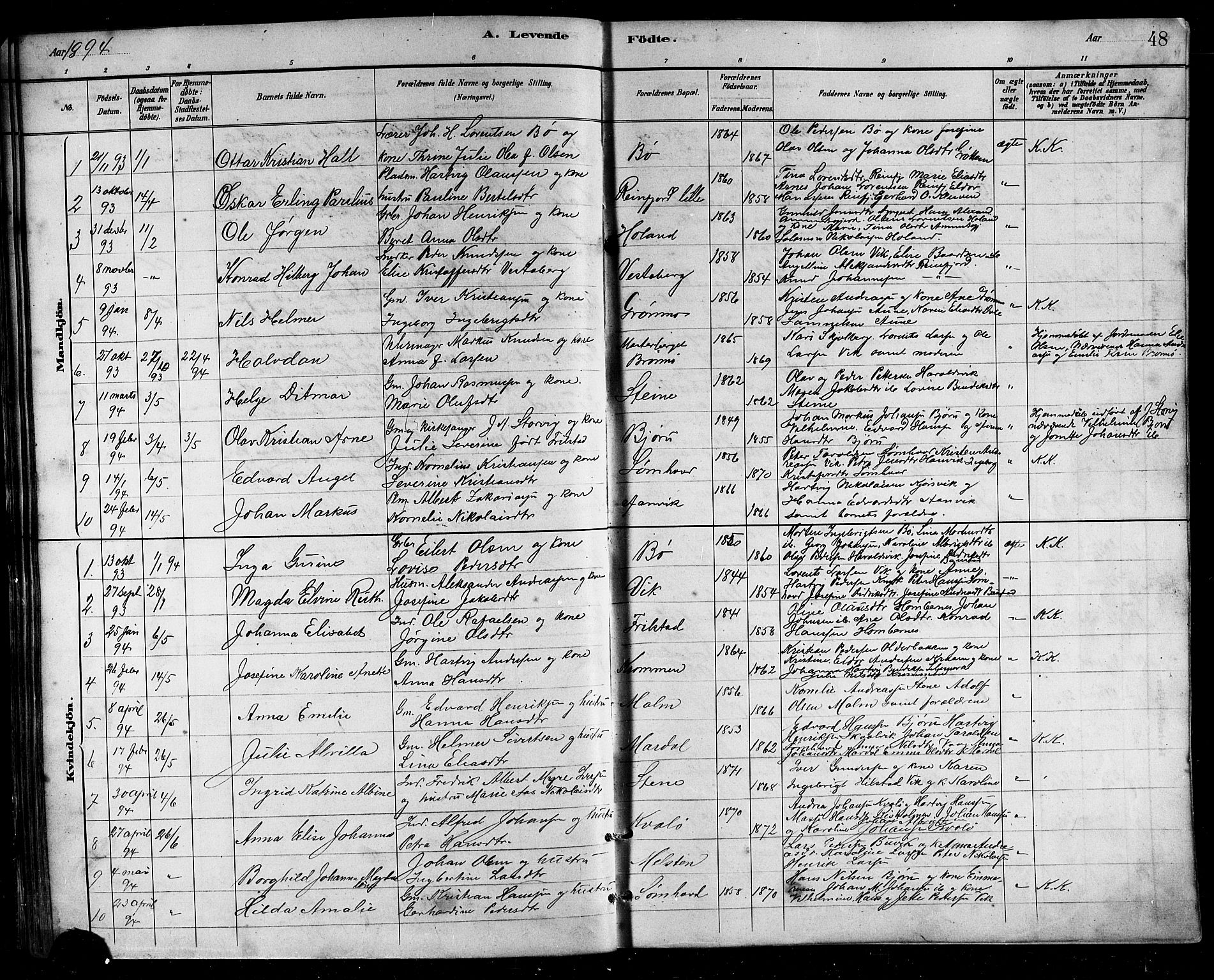 Ministerialprotokoller, klokkerbøker og fødselsregistre - Nordland, SAT/A-1459/812/L0188: Parish register (copy) no. 812C06, 1884-1912, p. 48