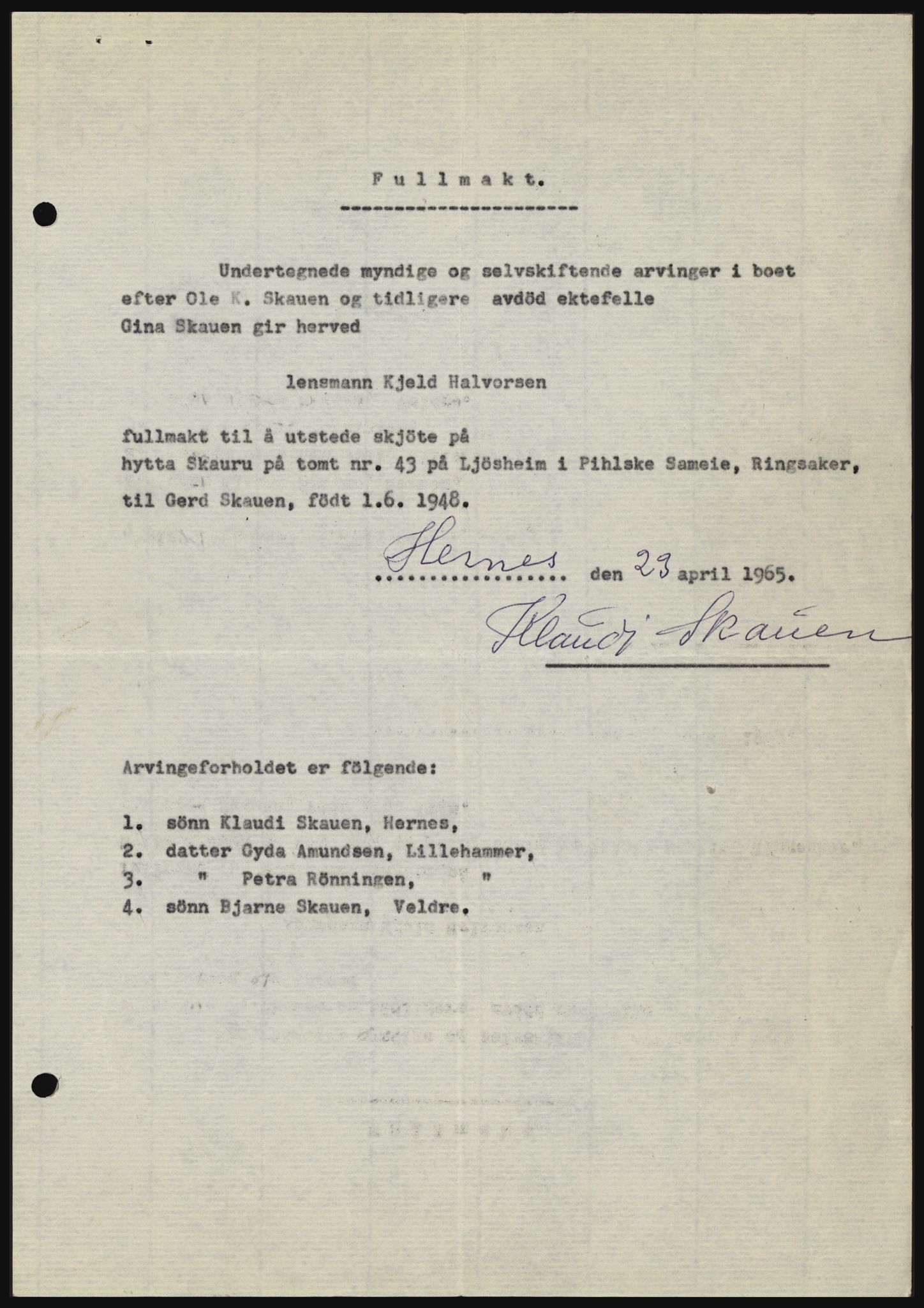 Nord-Hedmark sorenskriveri, AV/SAH-TING-012/H/Hc/L0022: Mortgage book no. 22, 1965-1965, Diary no: : 2246/1965