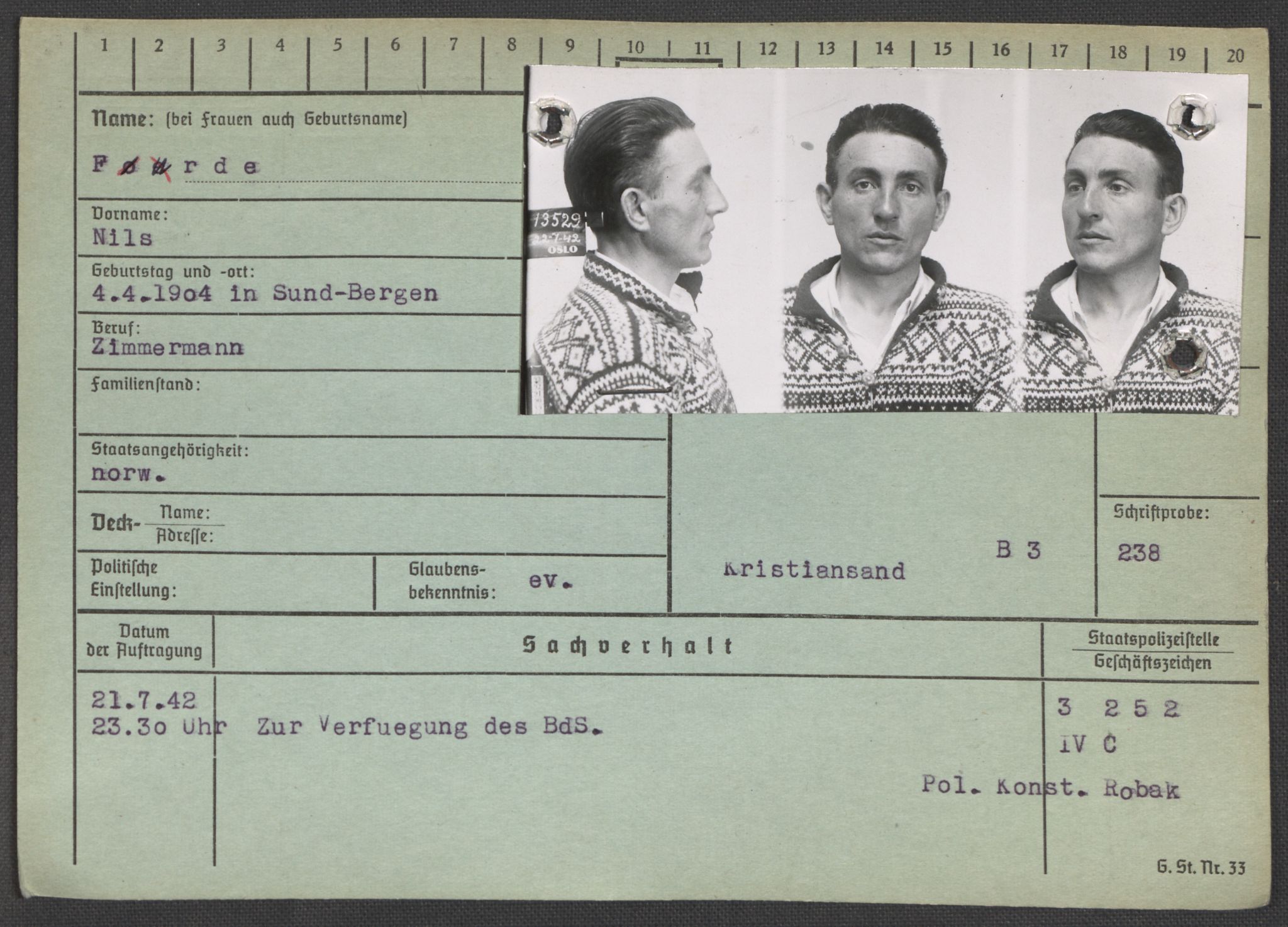 Befehlshaber der Sicherheitspolizei und des SD, RA/RAFA-5969/E/Ea/Eaa/L0003: Register over norske fanger i Møllergata 19: Eng-Hag, 1940-1945, p. 691