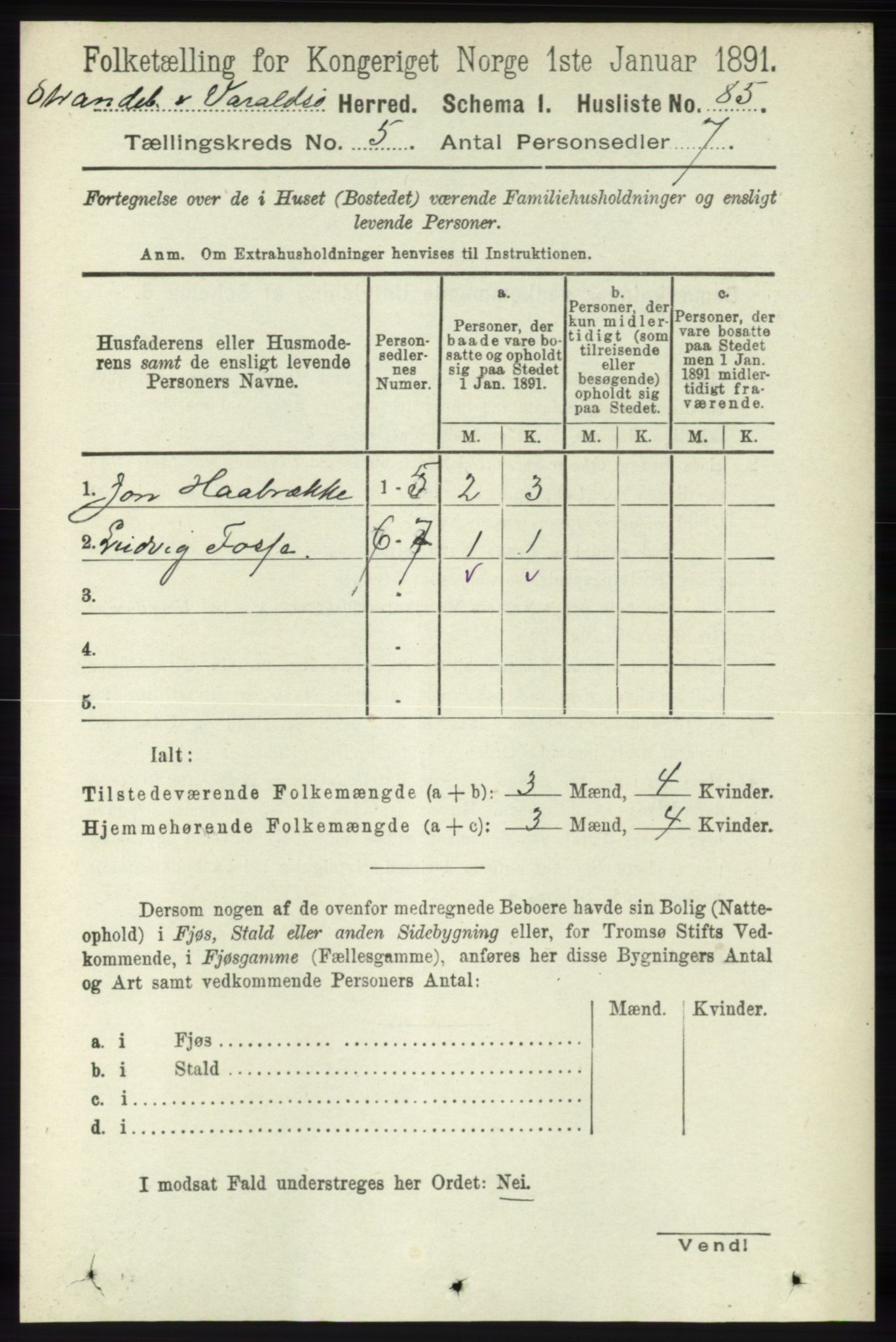 RA, 1891 census for 1226 Strandebarm og Varaldsøy, 1891, p. 1876