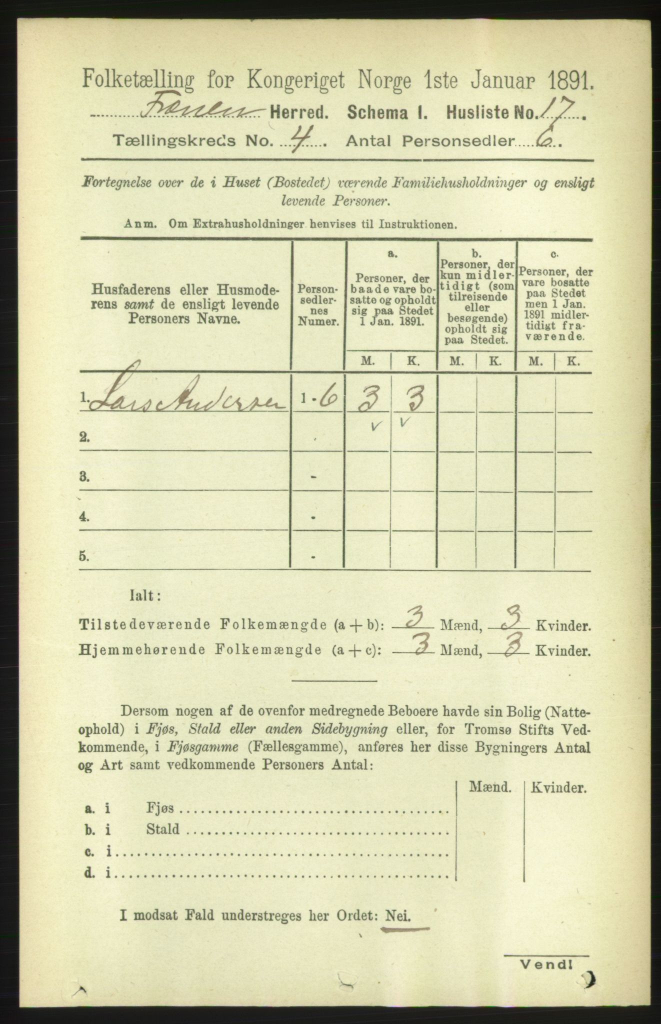 RA, 1891 census for 1548 Fræna, 1891, p. 1097