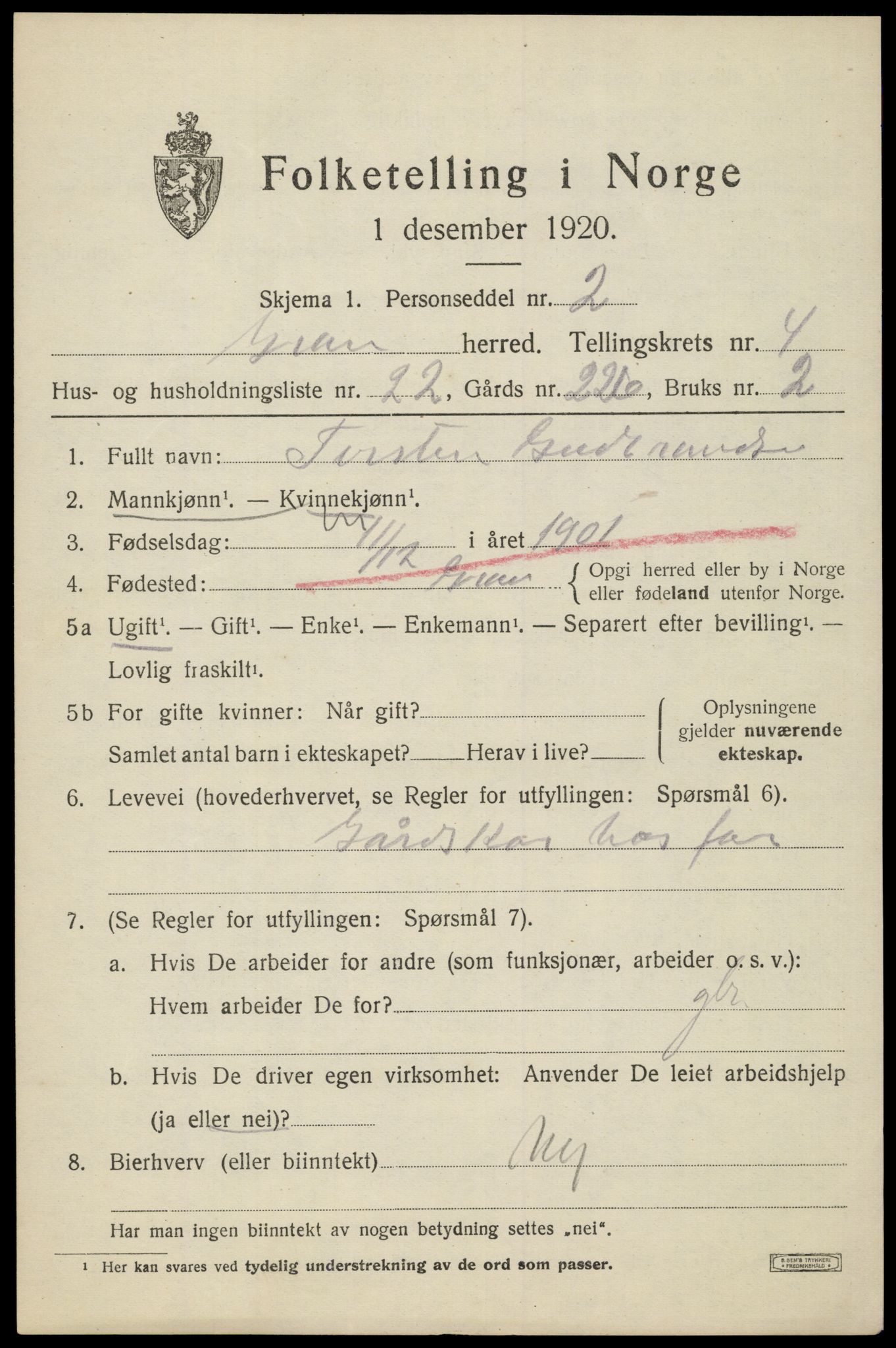 SAH, 1920 census for Gran, 1920, p. 6648