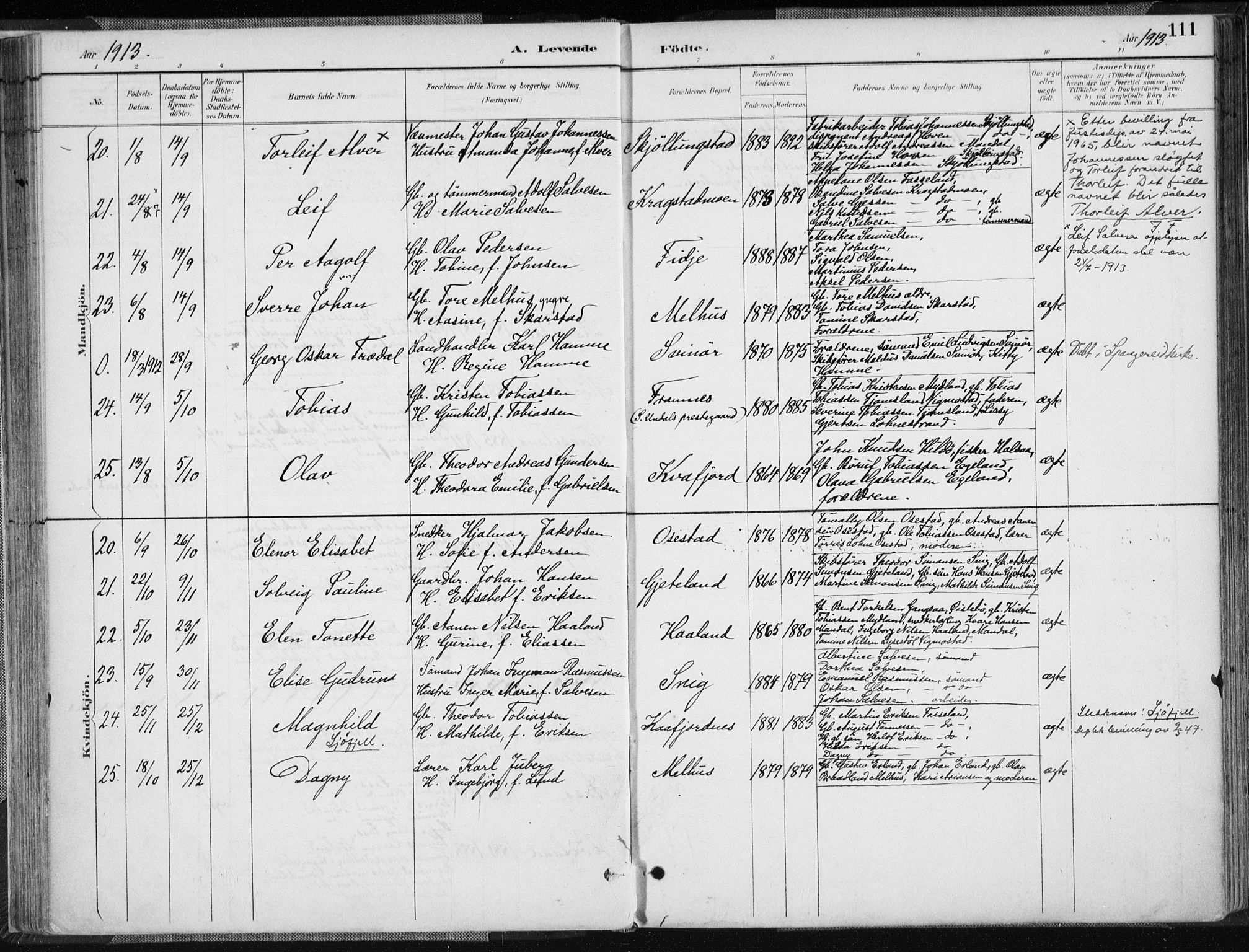 Sør-Audnedal sokneprestkontor, AV/SAK-1111-0039/F/Fa/Fab/L0010: Parish register (official) no. A 10, 1892-1913, p. 111