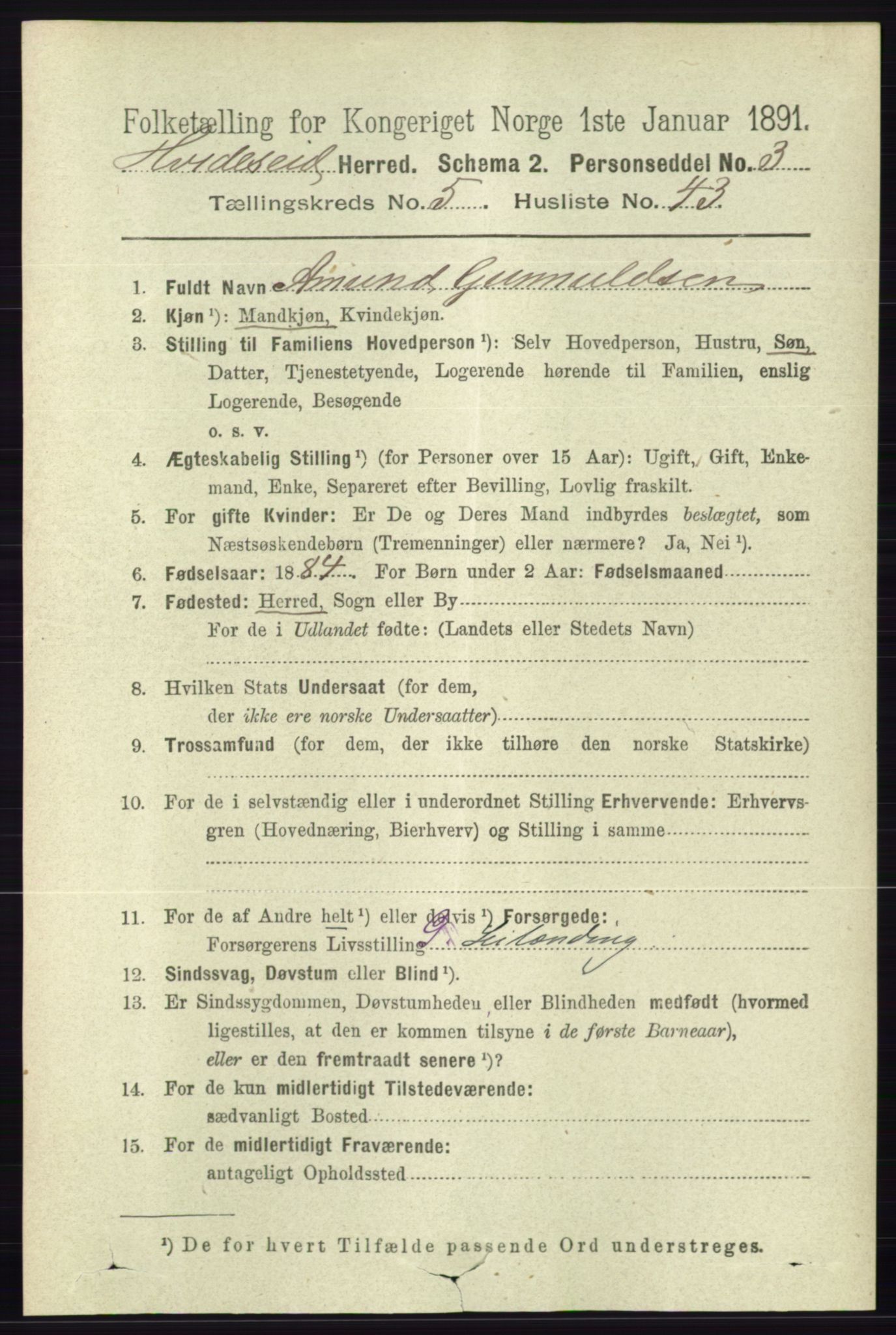 RA, 1891 census for 0829 Kviteseid, 1891, p. 1131