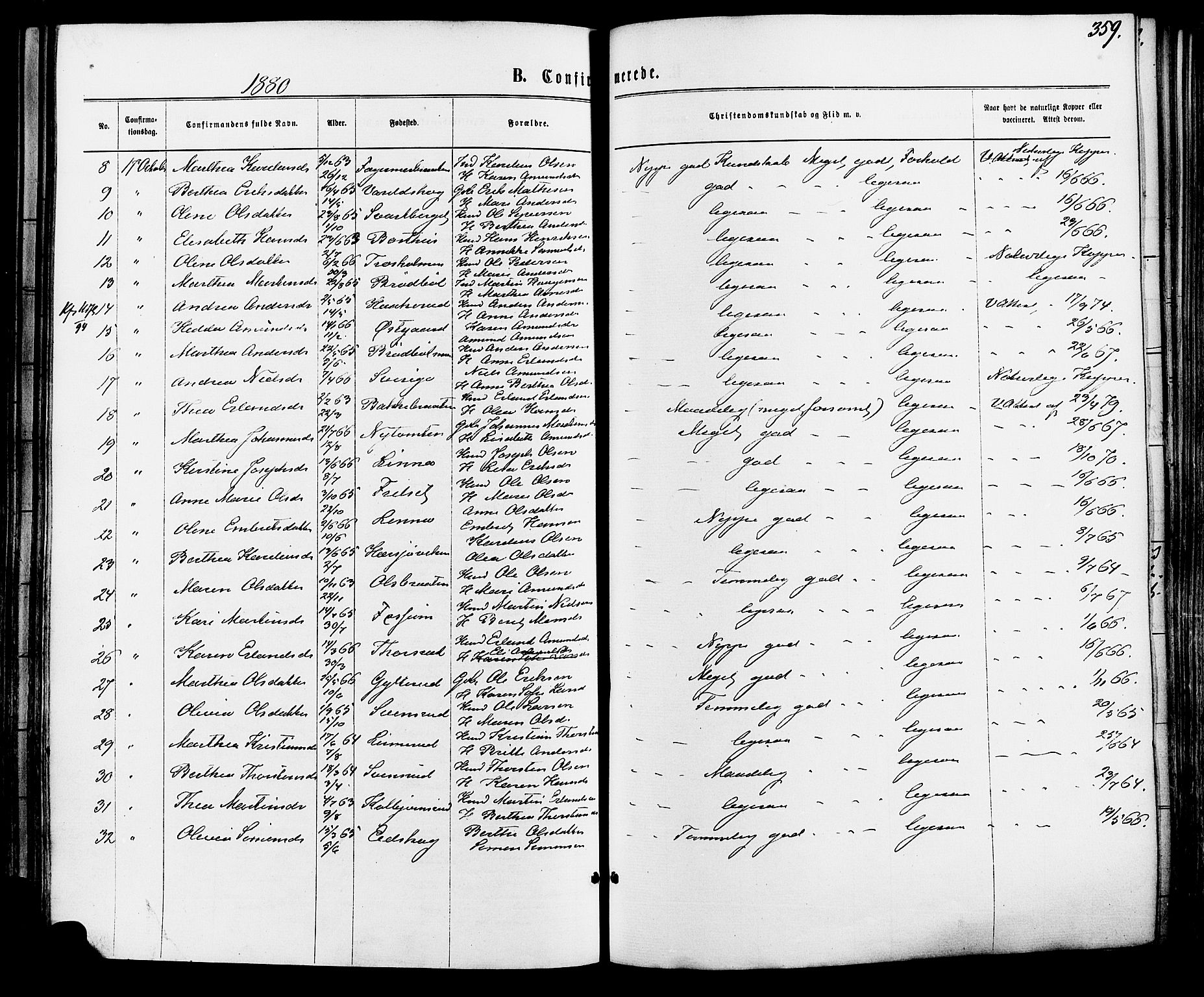 Vinger prestekontor, AV/SAH-PREST-024/H/Ha/Haa/L0012: Parish register (official) no. 12, 1871-1880, p. 359