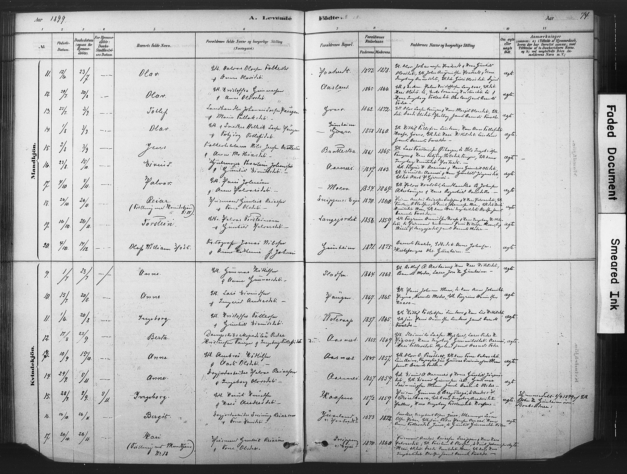 Sauherad kirkebøker, SAKO/A-298/F/Fb/L0002: Parish register (official) no. II 2, 1878-1901, p. 74