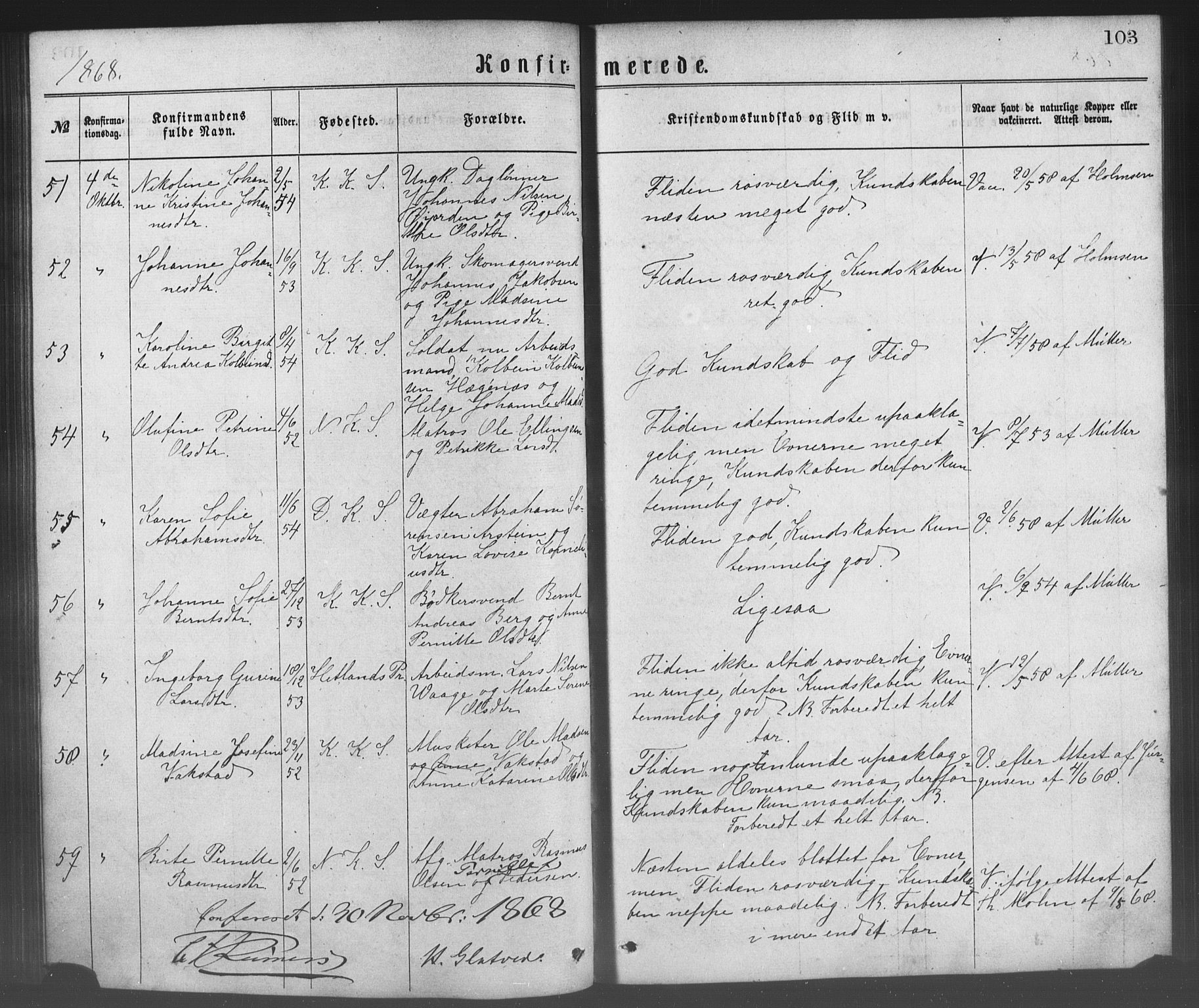 Korskirken sokneprestembete, SAB/A-76101/H/Haa/L0028: Parish register (official) no. C 4, 1868-1879, p. 103