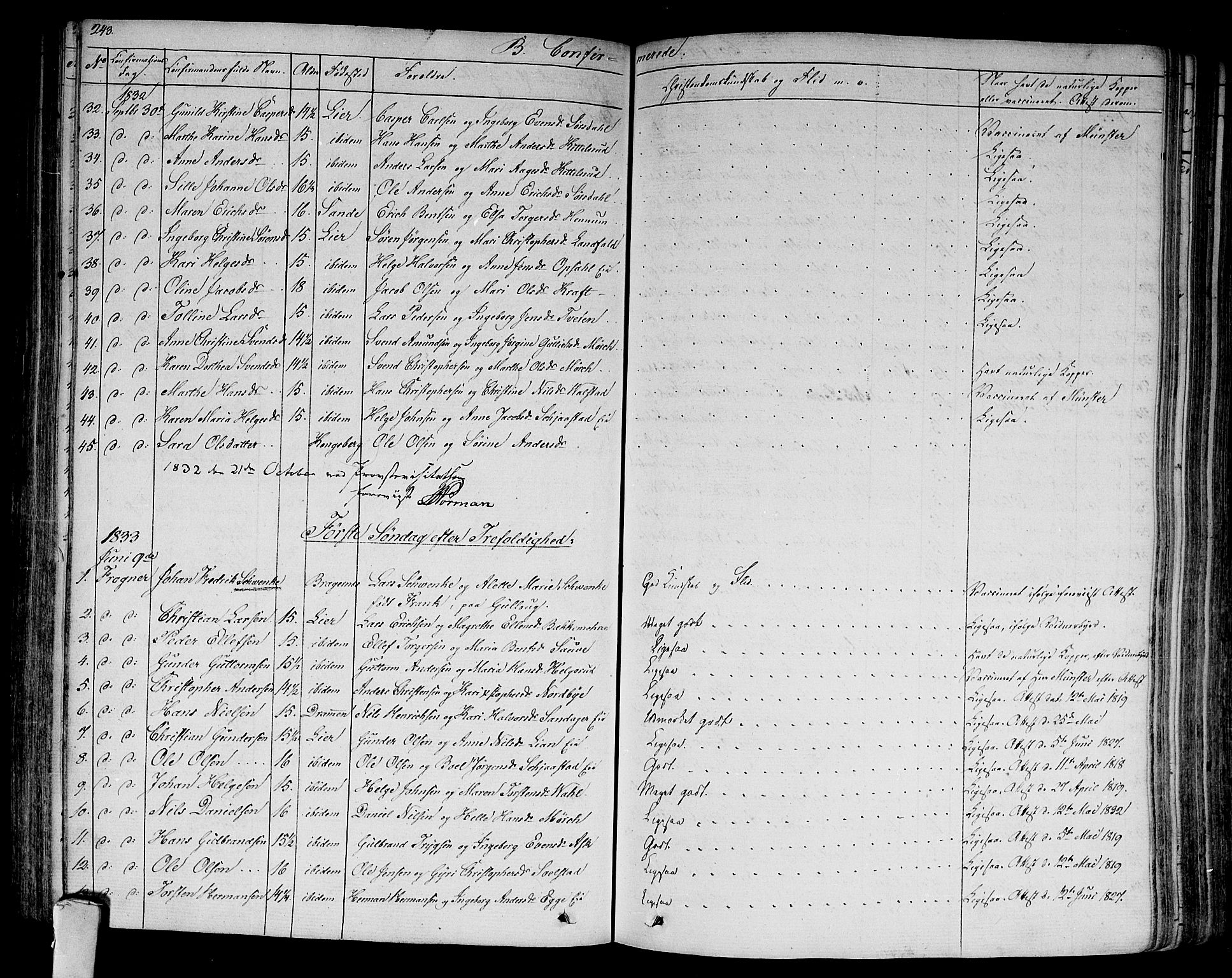 Lier kirkebøker, AV/SAKO-A-230/F/Fa/L0010: Parish register (official) no. I 10, 1827-1843, p. 243