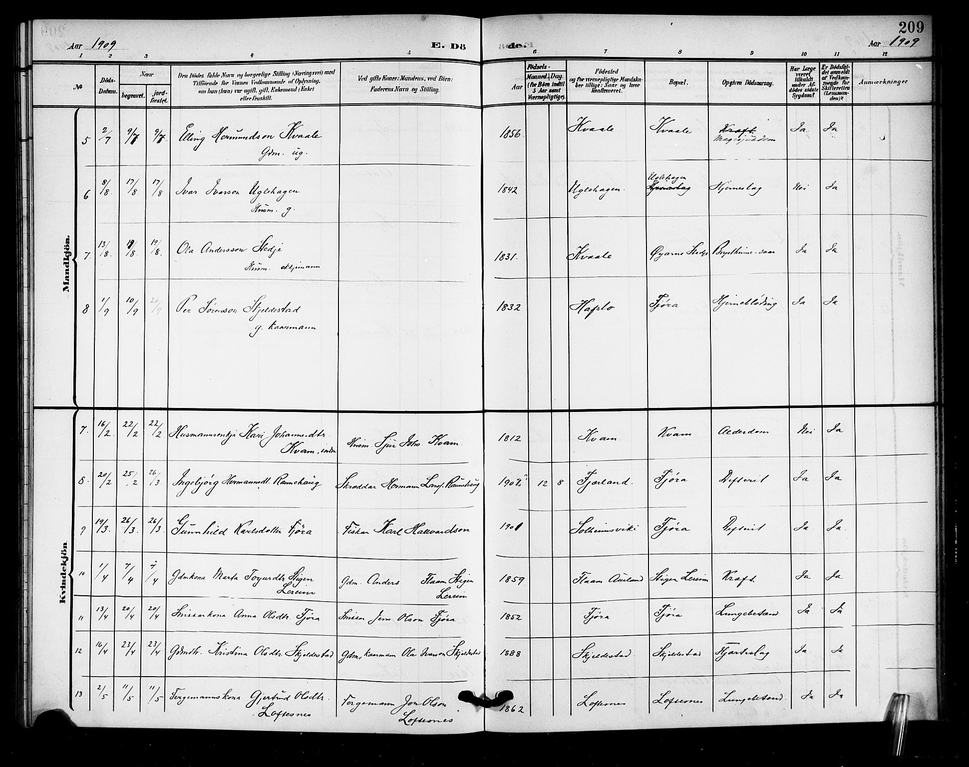 Sogndal sokneprestembete, AV/SAB-A-81301/H/Hab/Haba/L0002: Parish register (copy) no. A 2, 1908-1924, p. 209