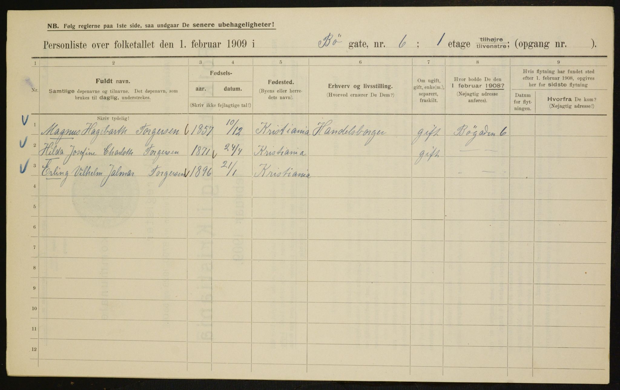 OBA, Municipal Census 1909 for Kristiania, 1909, p. 10034