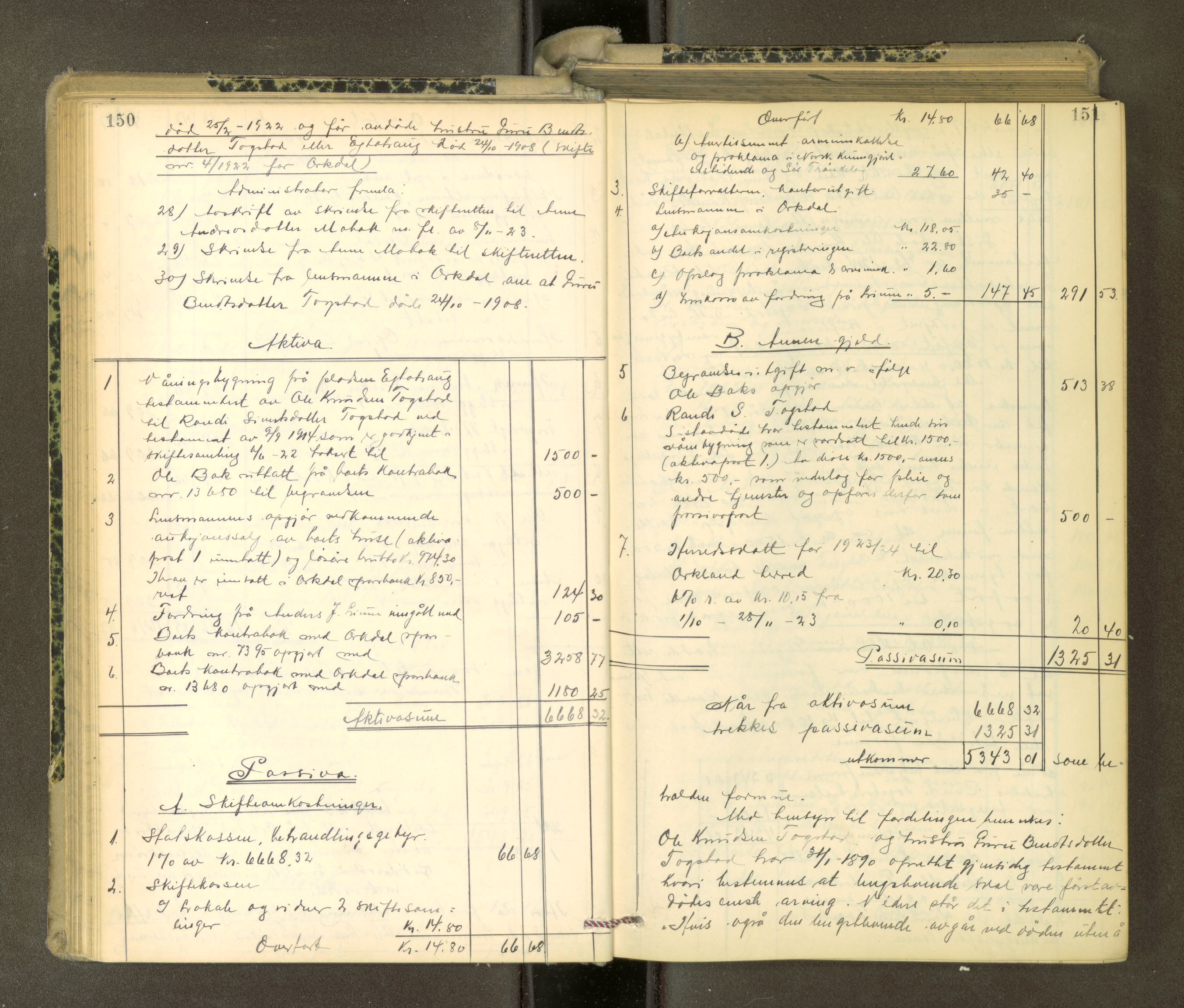Orkdal sorenskriveri, AV/SAT-A-4169/1/3/3Aa/L0017: Skifteprotokoller, 1921-1929, p. 150-151