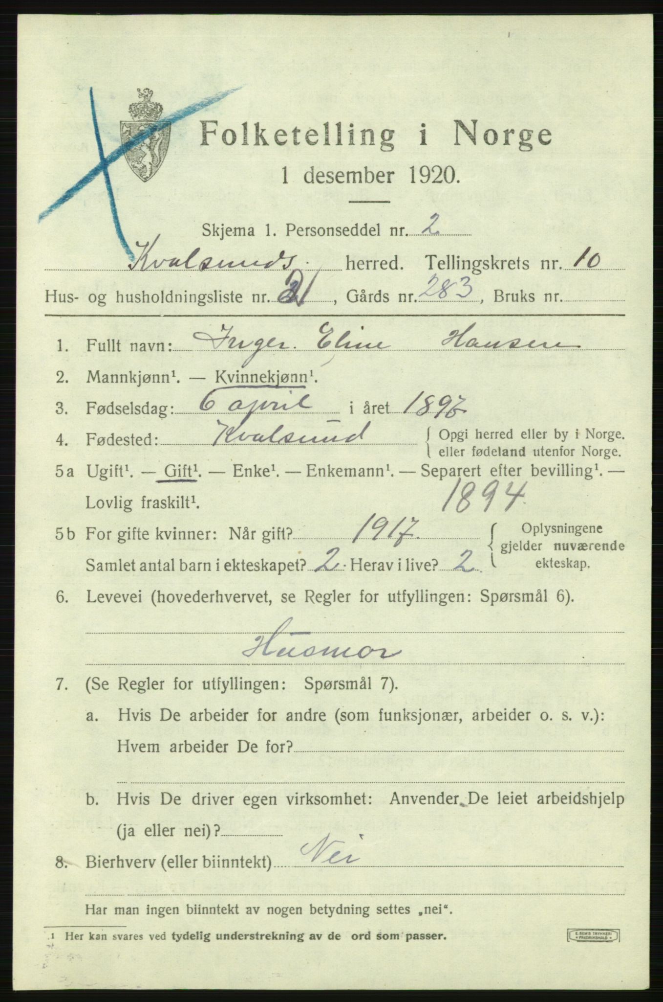 SATØ, 1920 census for , 1920, p. 2920