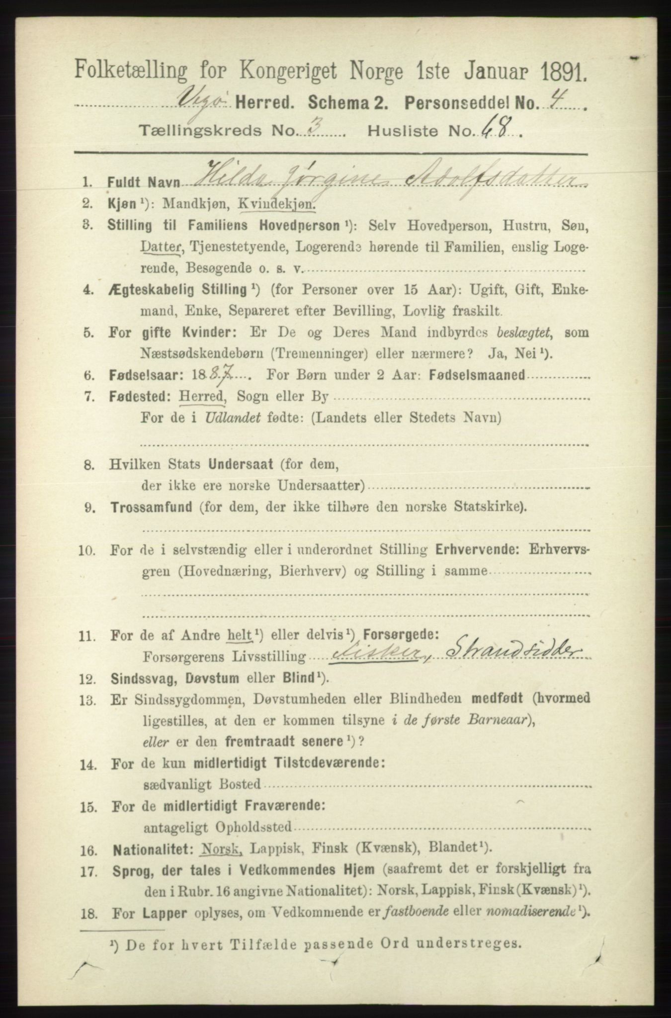 RA, 1891 census for 1815 Vega, 1891, p. 1356