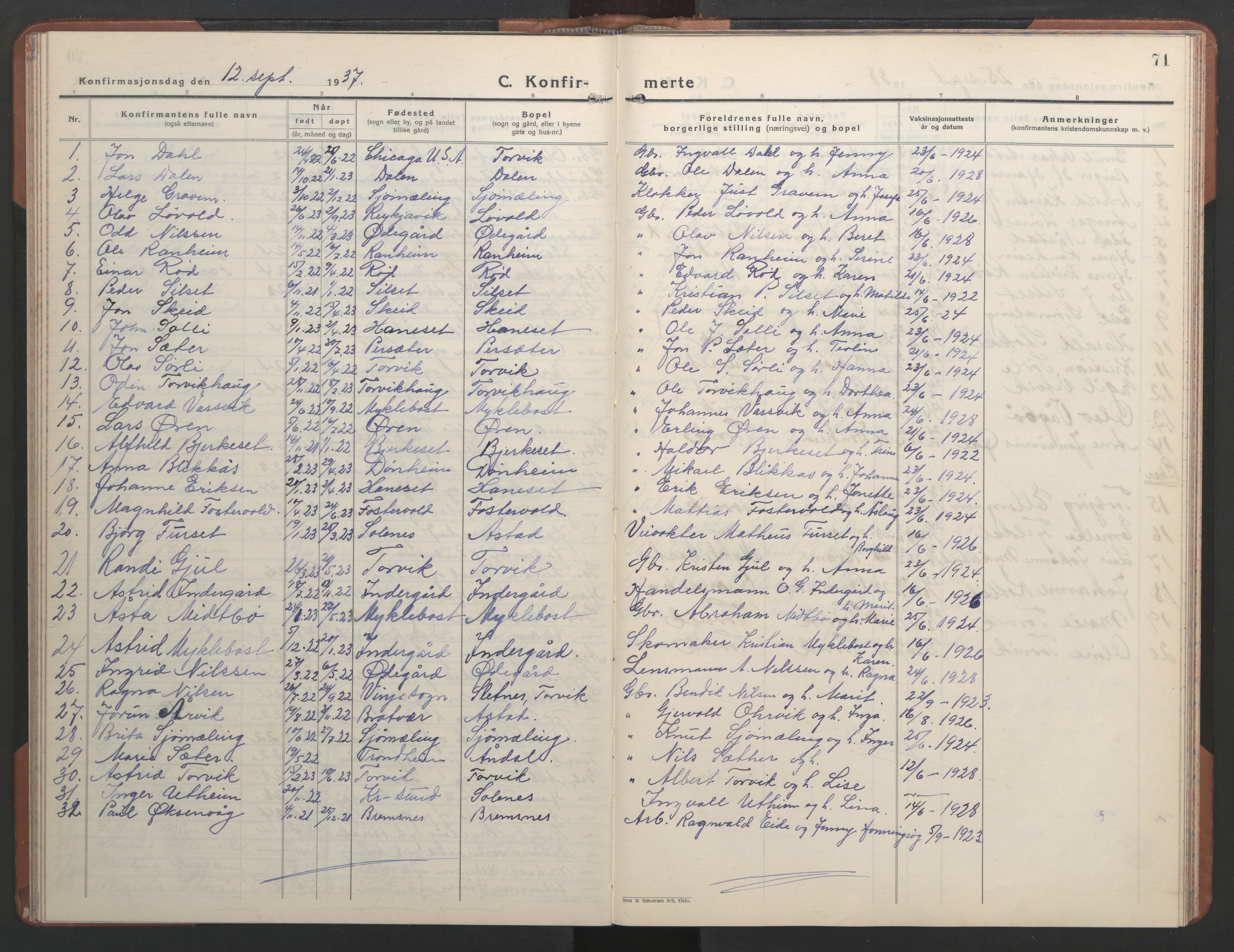 Ministerialprotokoller, klokkerbøker og fødselsregistre - Møre og Romsdal, AV/SAT-A-1454/584/L0971: Parish register (copy) no. 584C04, 1933-1946, p. 71