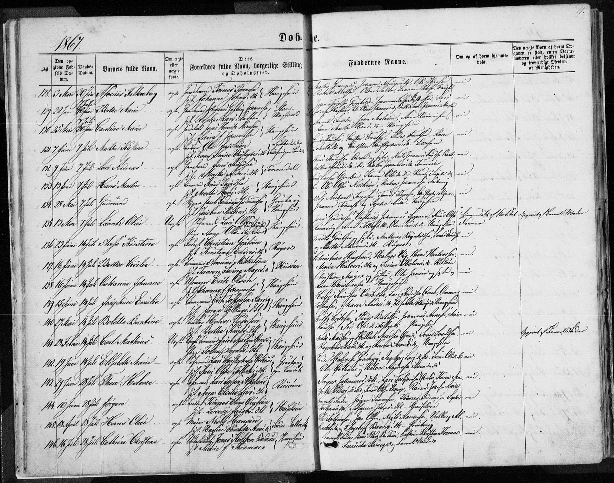 Torvastad sokneprestkontor, SAST/A -101857/H/Ha/Haa/L0012: Parish register (official) no. A 12.1, 1867-1877, p. 11