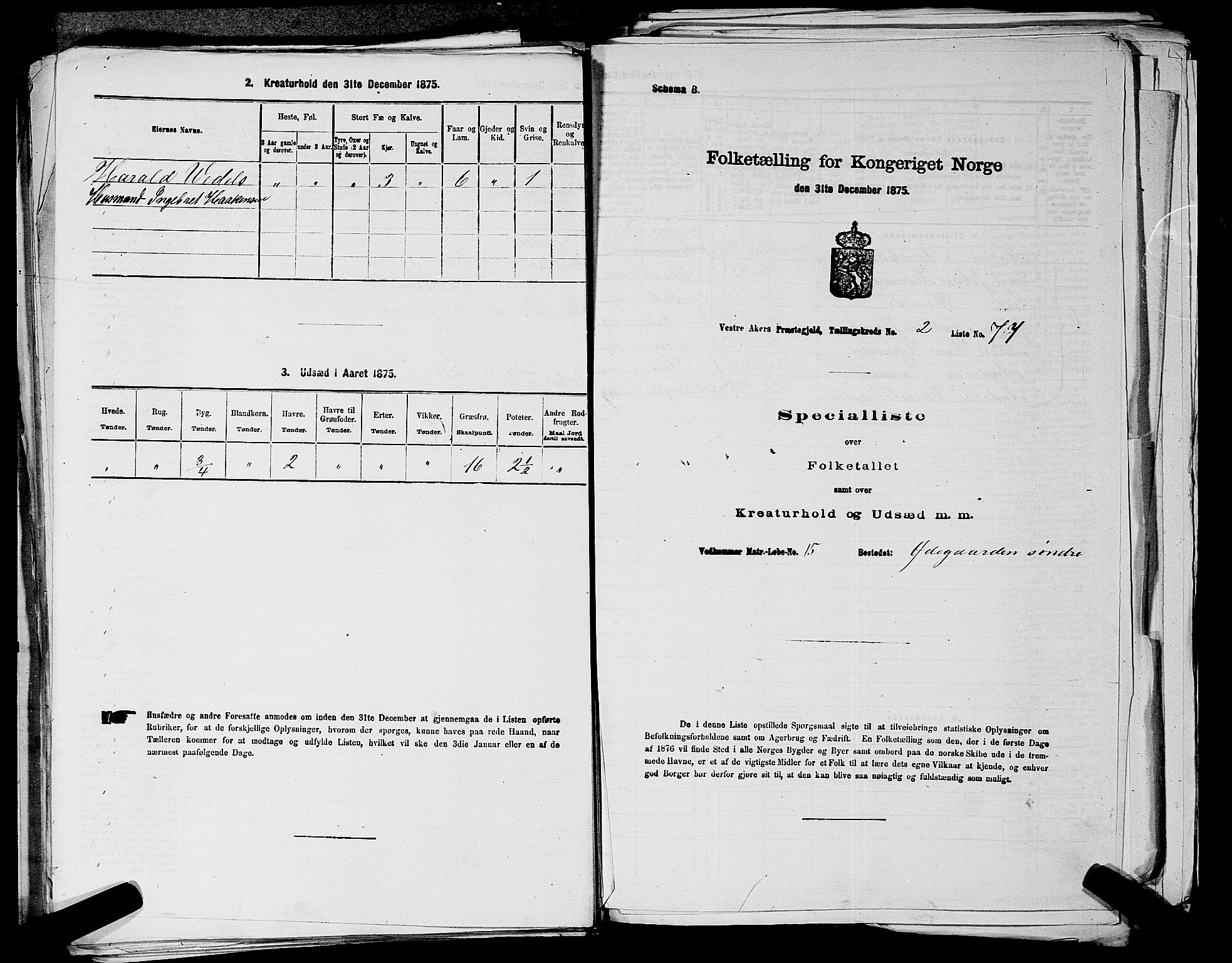 RA, 1875 census for 0218aP Vestre Aker, 1875, p. 675