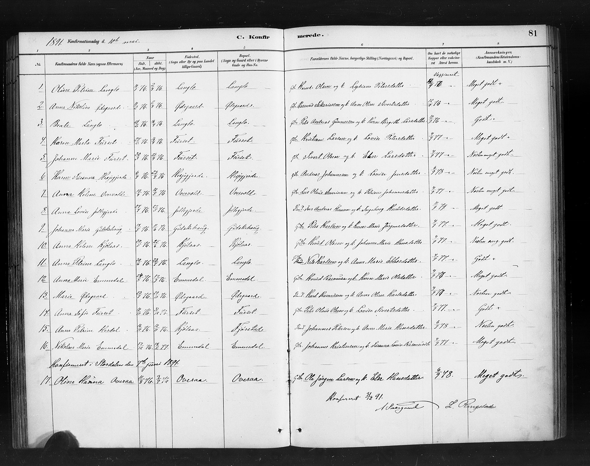 Ministerialprotokoller, klokkerbøker og fødselsregistre - Møre og Romsdal, SAT/A-1454/520/L0283: Parish register (official) no. 520A12, 1882-1898, p. 81
