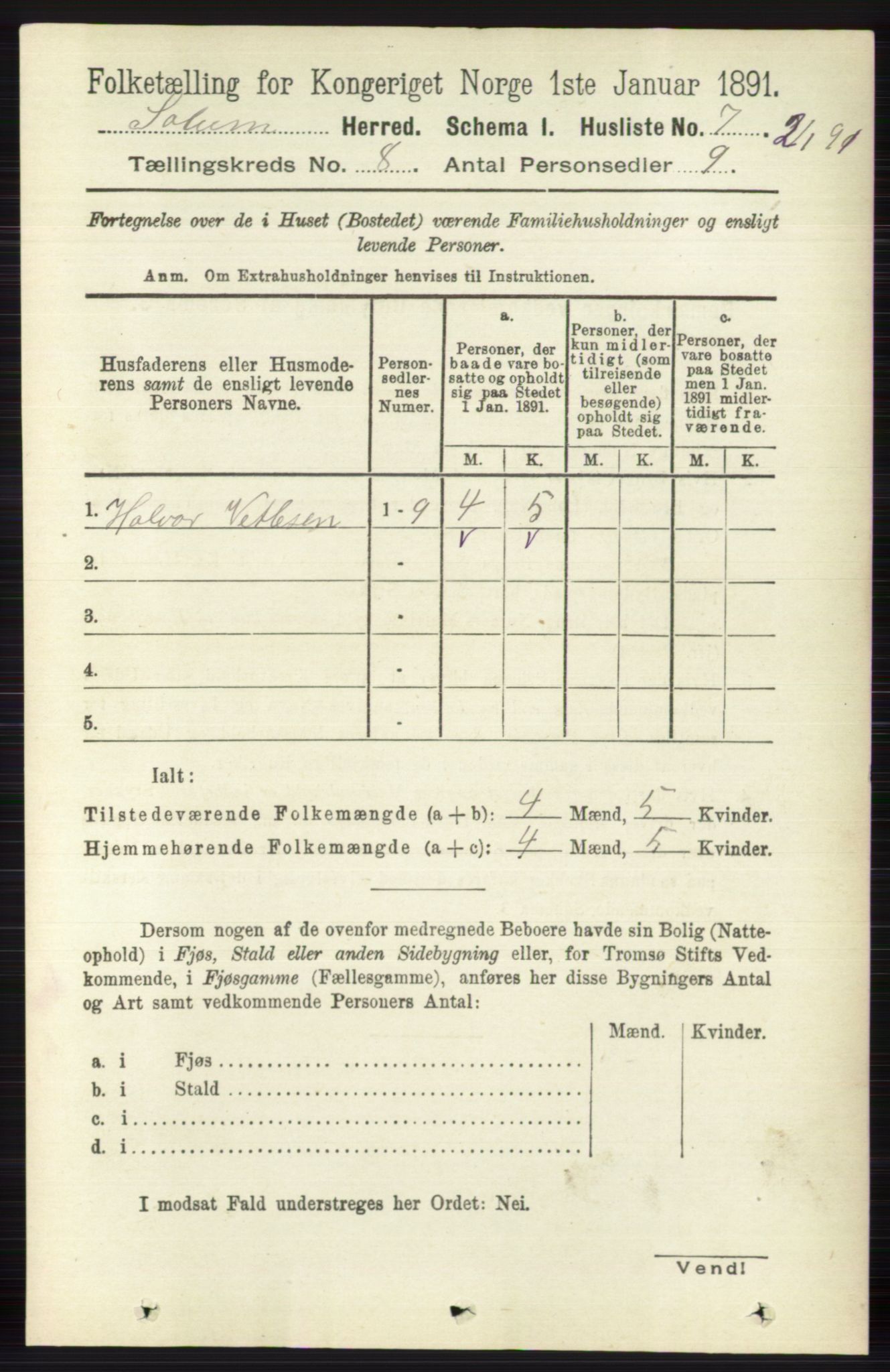 RA, 1891 census for 0818 Solum, 1891, p. 4034