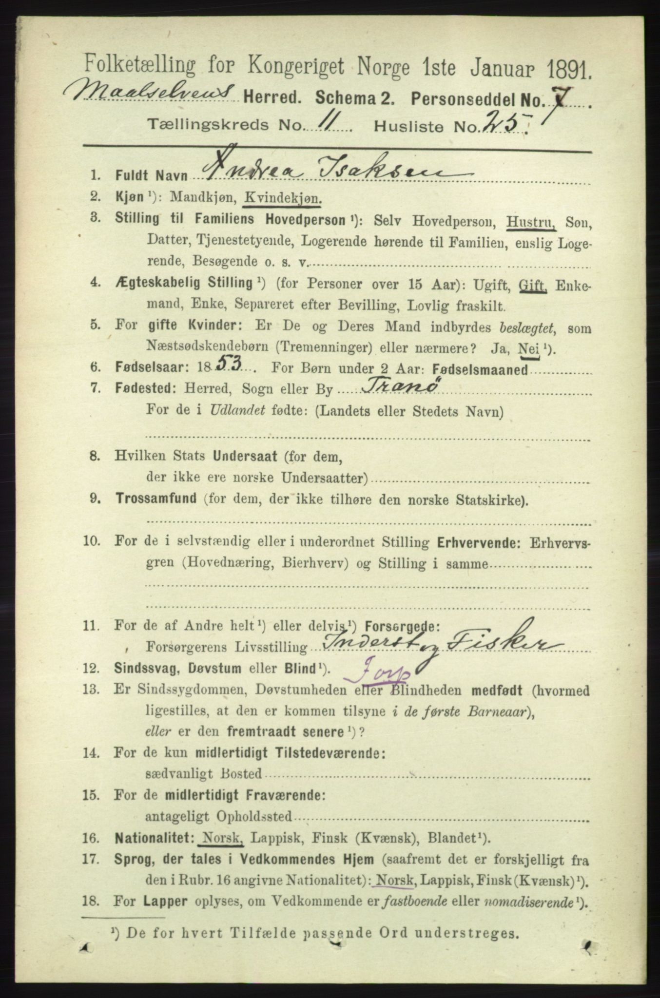 RA, 1891 census for 1924 Målselv, 1891, p. 3436