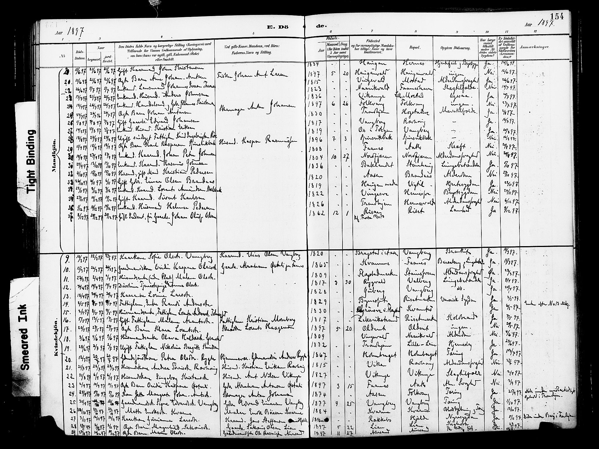 Ministerialprotokoller, klokkerbøker og fødselsregistre - Nord-Trøndelag, SAT/A-1458/713/L0121: Parish register (official) no. 713A10, 1888-1898, p. 154