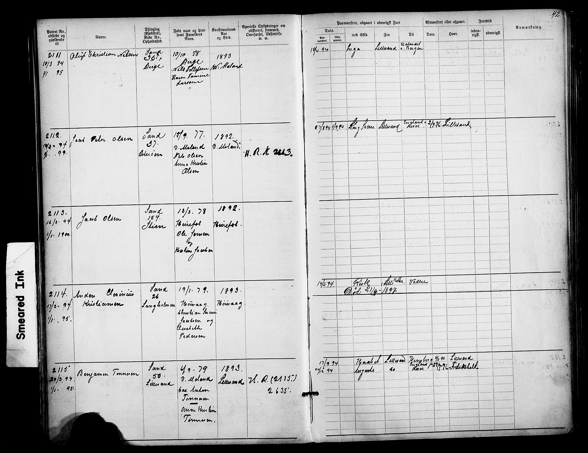 Lillesand mønstringskrets, AV/SAK-2031-0014/F/Fa/L0003: Annotasjonsrulle nr 1911-3489 med register, W-9, 1891-1932, p. 70