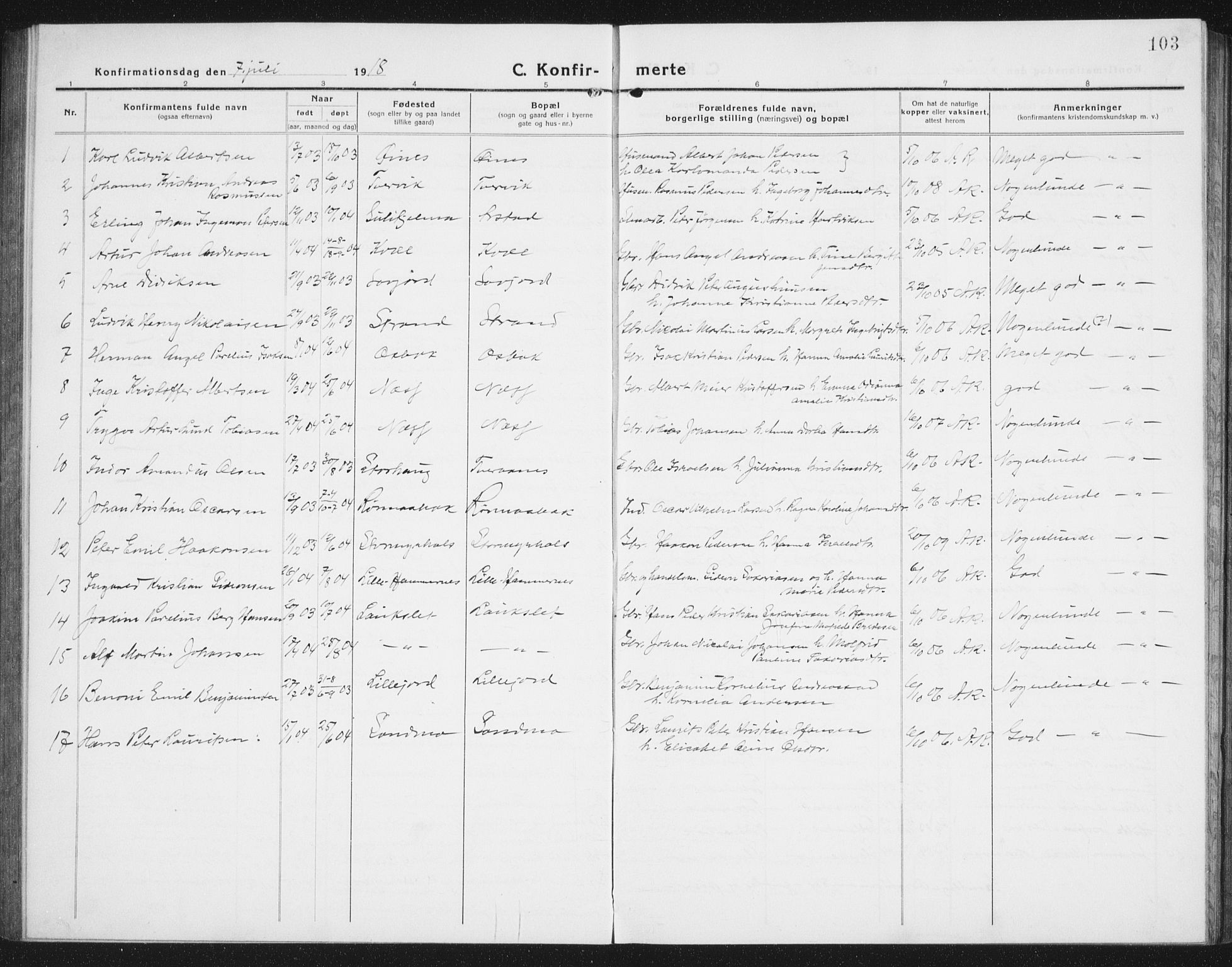 Ministerialprotokoller, klokkerbøker og fødselsregistre - Nordland, AV/SAT-A-1459/846/L0656: Parish register (copy) no. 846C06, 1917-1936, p. 103