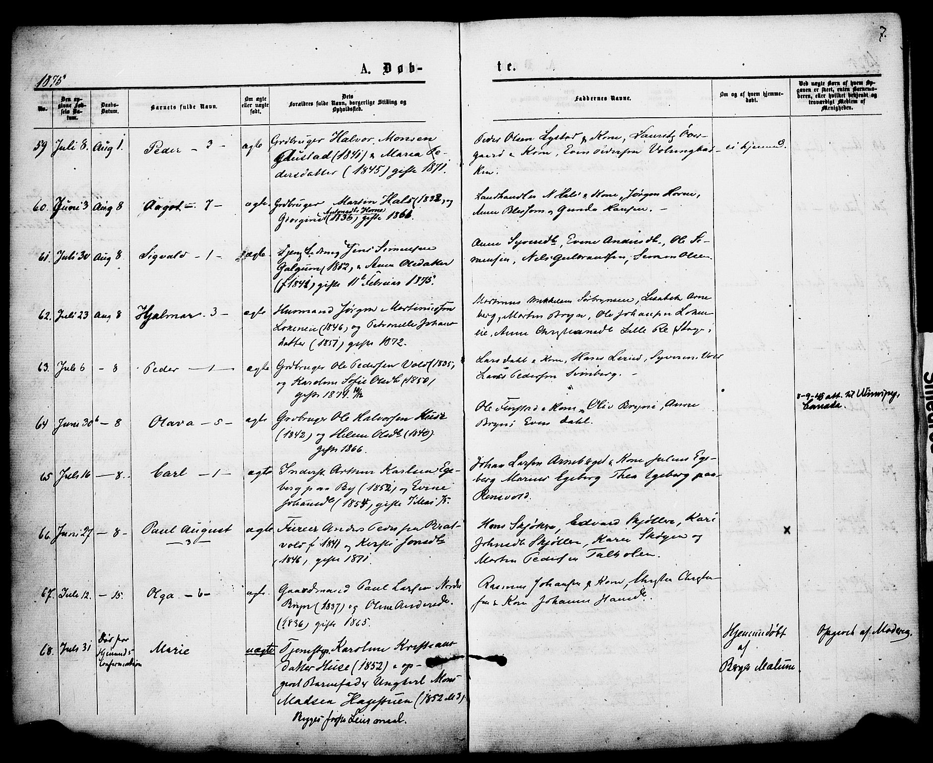 Romedal prestekontor, AV/SAH-PREST-004/K/L0007: Parish register (official) no. 7, 1875-1879, p. 7