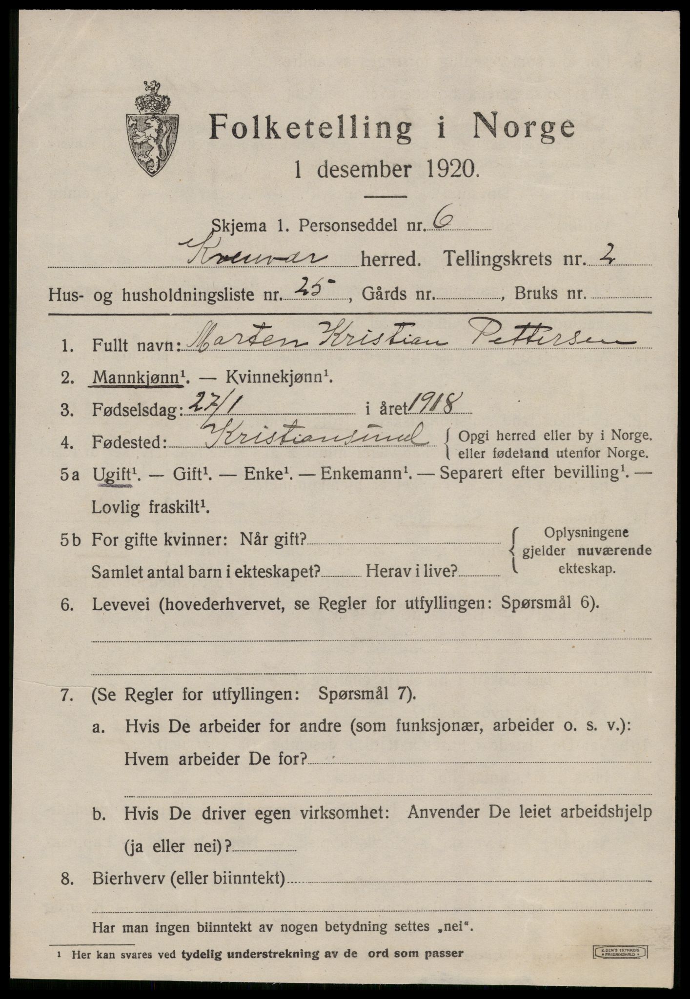 SAT, 1920 census for Kvenvær, 1920, p. 986