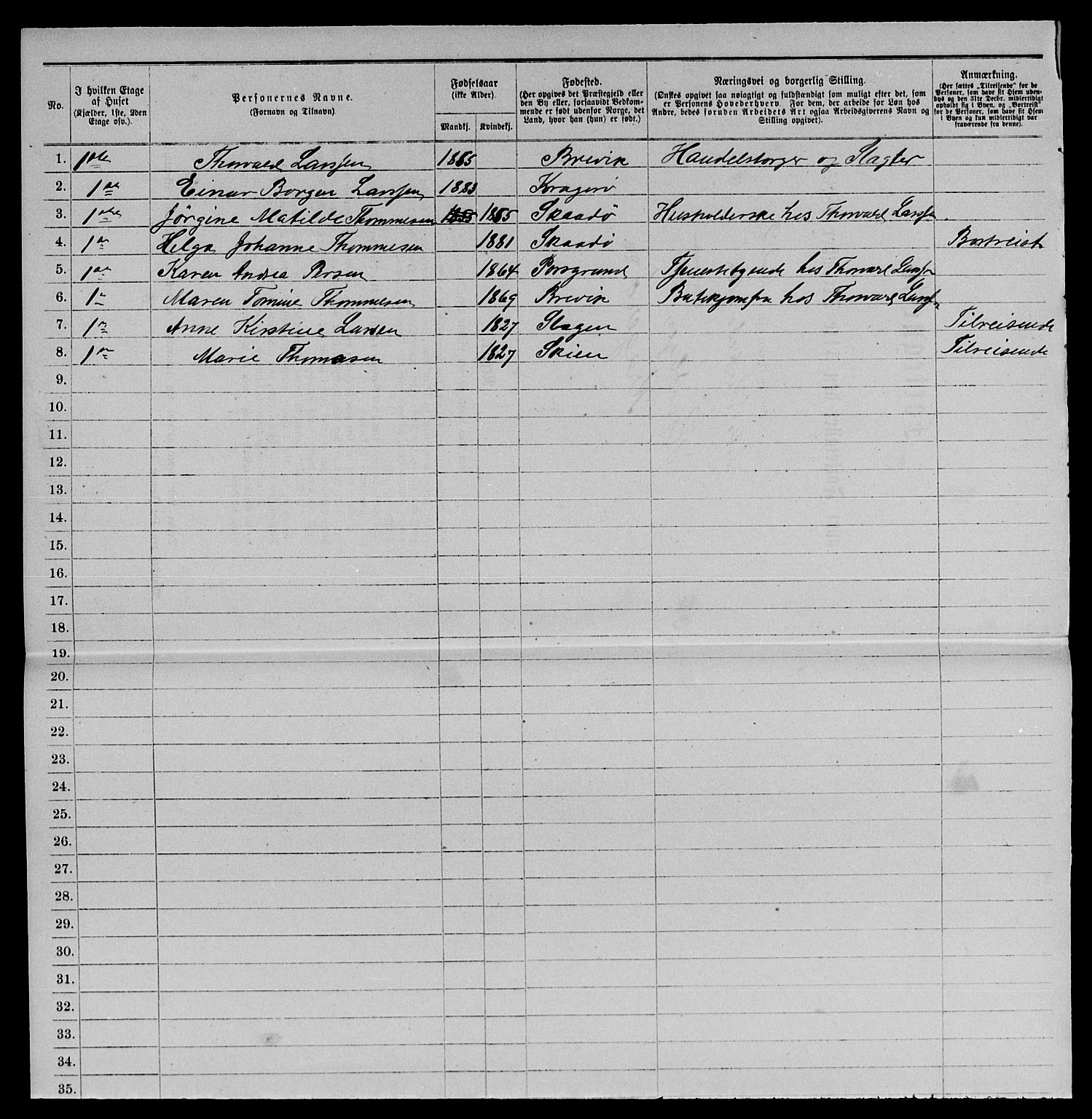 SAKO, 1885 census for 0801 Kragerø, 1885, p. 1458