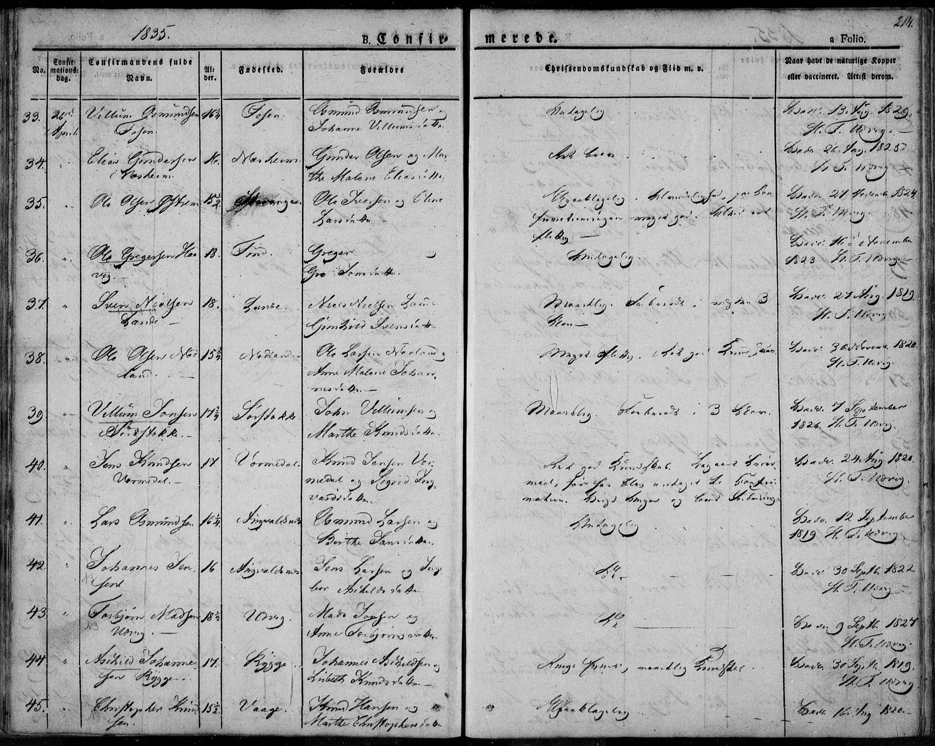 Avaldsnes sokneprestkontor, AV/SAST-A -101851/H/Ha/Haa/L0005: Parish register (official) no. A 5.1, 1825-1841, p. 214