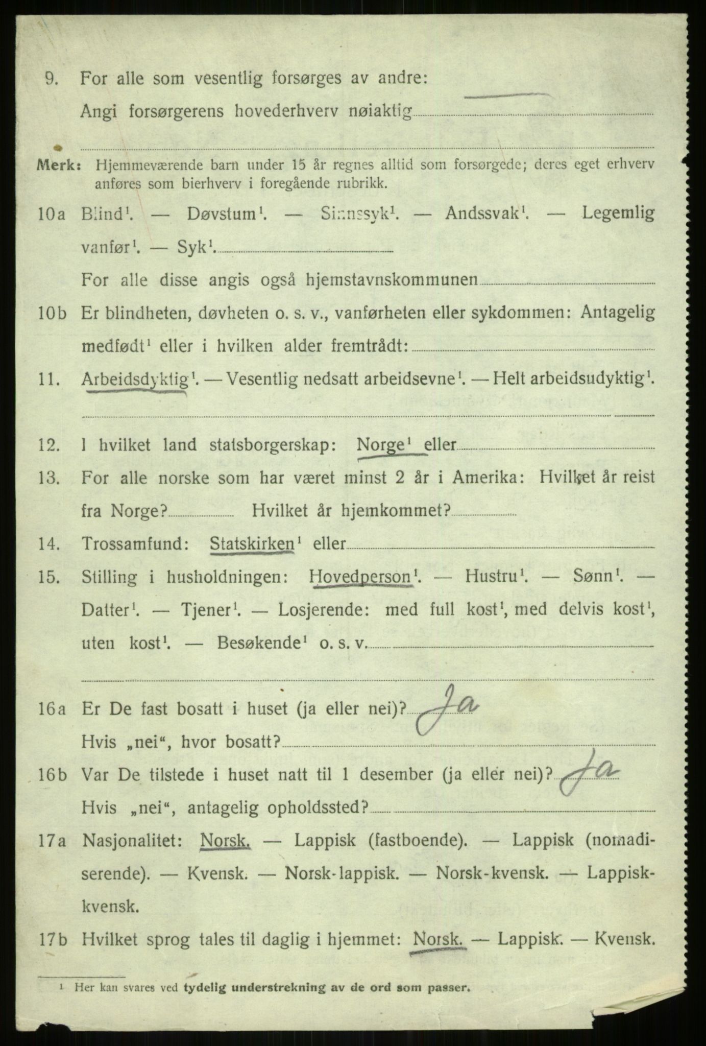 SATØ, 1920 census for Torsken, 1920, p. 873