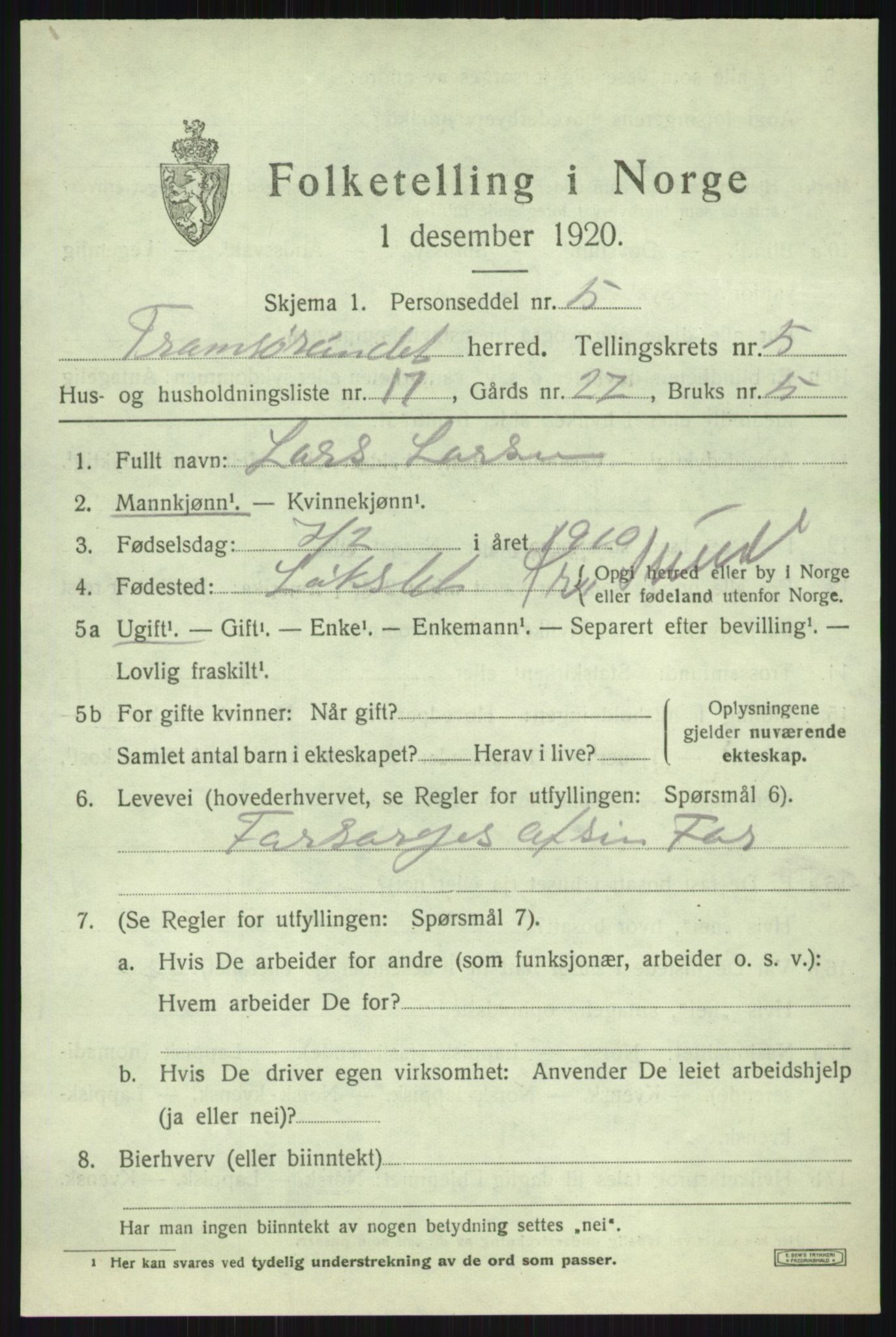 SATØ, 1920 census for Tromsøysund, 1920, p. 4930